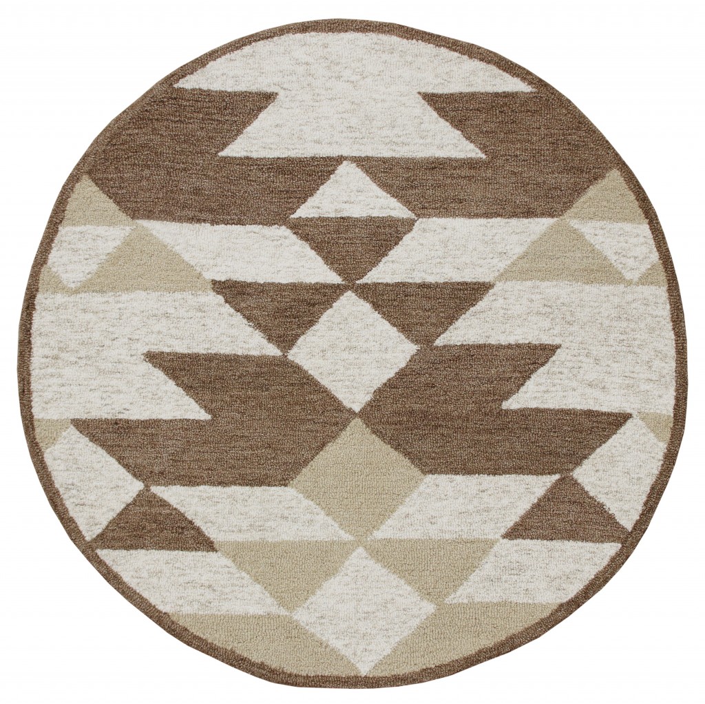 6' Brown And Ivory Round Wool Hand Tufted Area Rug-396187-1
