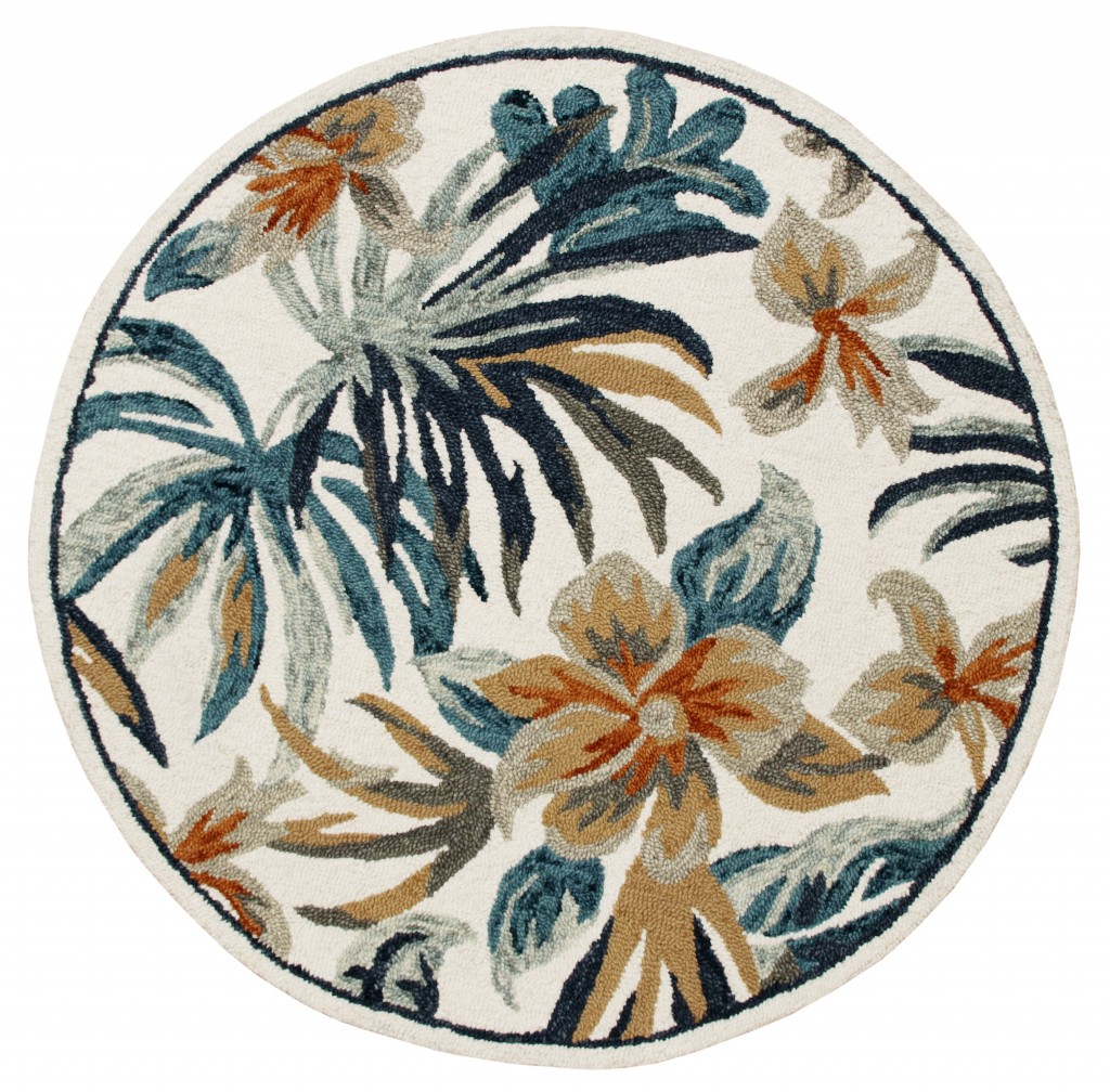 4’ Round Blue and White Tropical Area Rug-396188-1