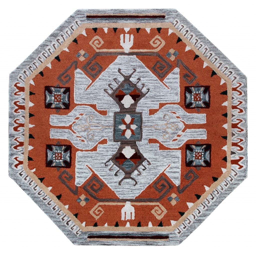 4’ Round Terracotta Tribal Area Rug-396190-1