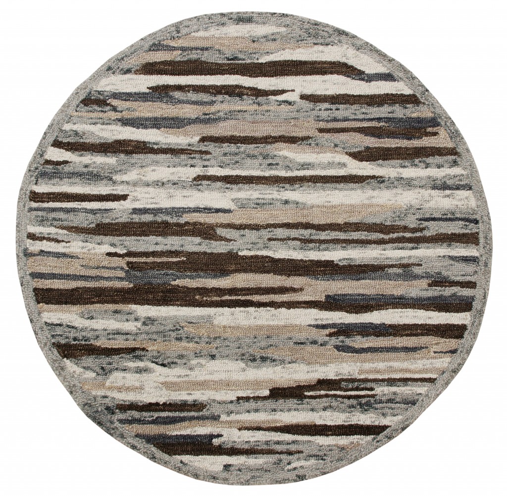 6' Gray And Brown Round Wool Hand Tufted Area Rug-396195-1