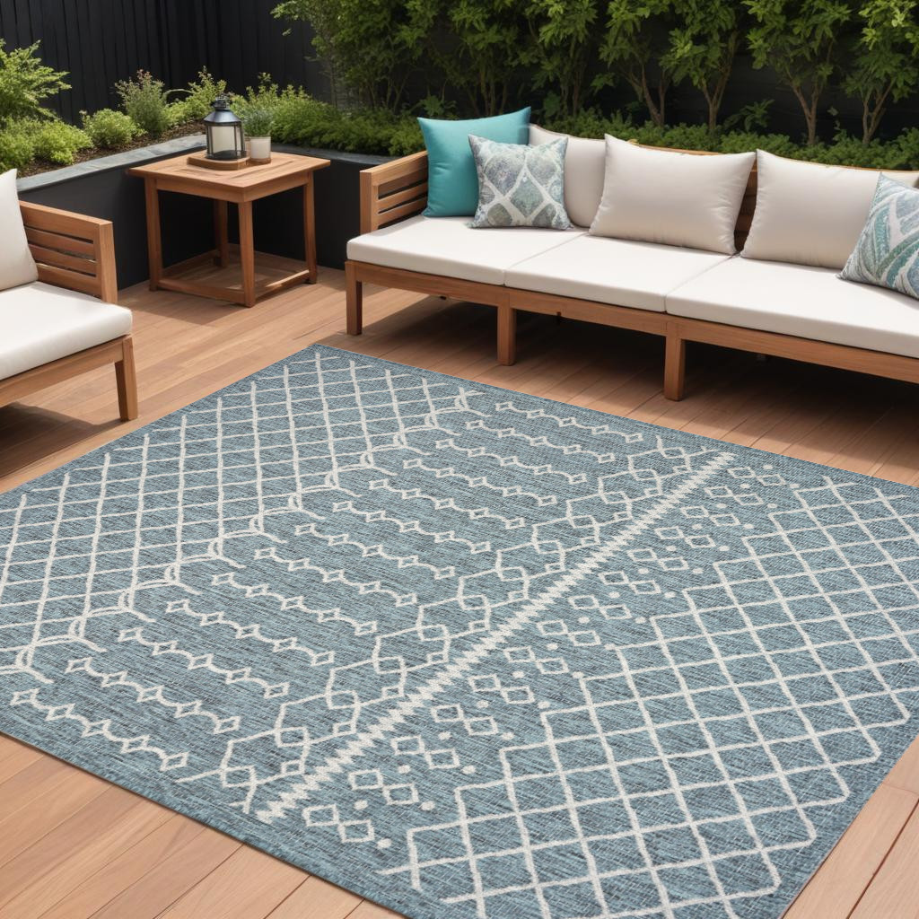 8' X 10' Blue And Gray Indoor Outdoor Area Rug-396237-1