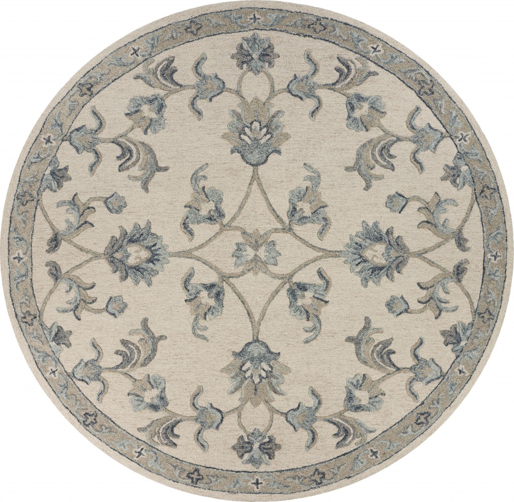 5' Light Blue Round Wool Hand Tufted Area Rug-396273-1