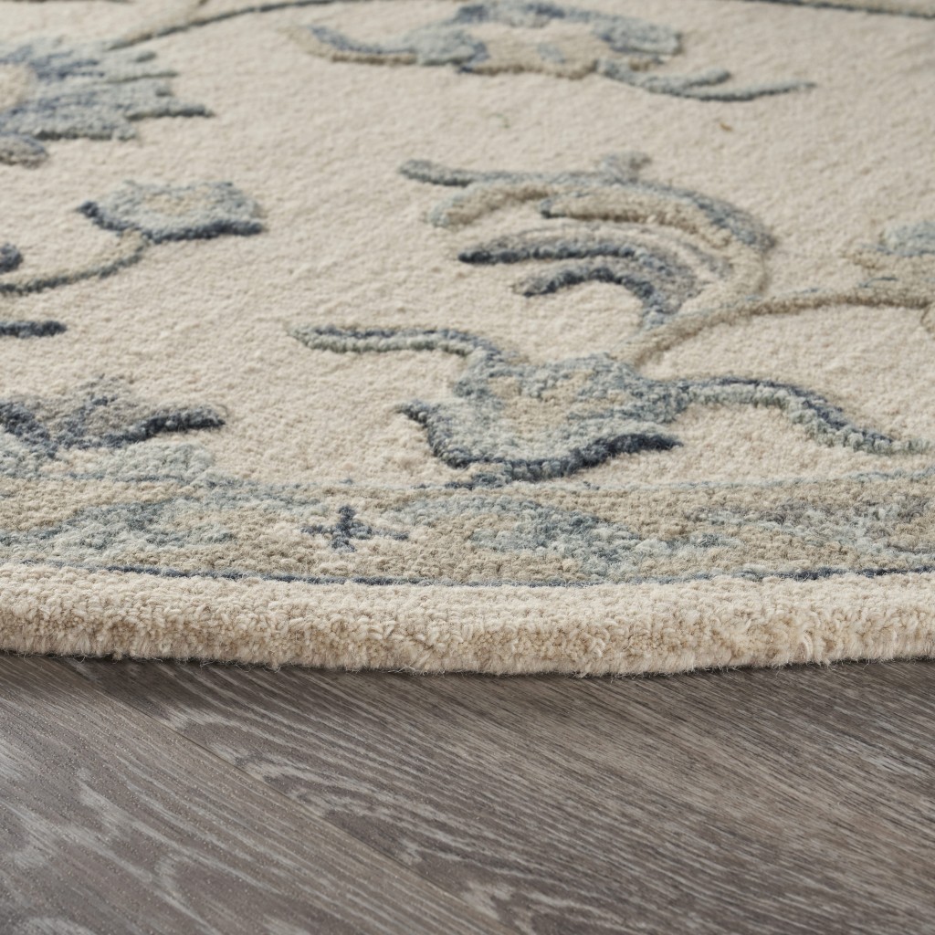 5" Light Blue Round Wool Hand Tufted Area Rug