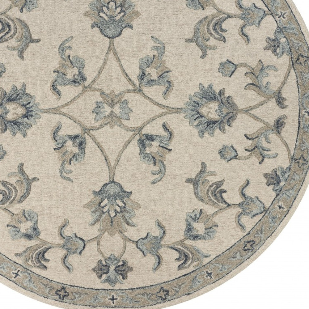 5" Light Blue Round Wool Hand Tufted Area Rug