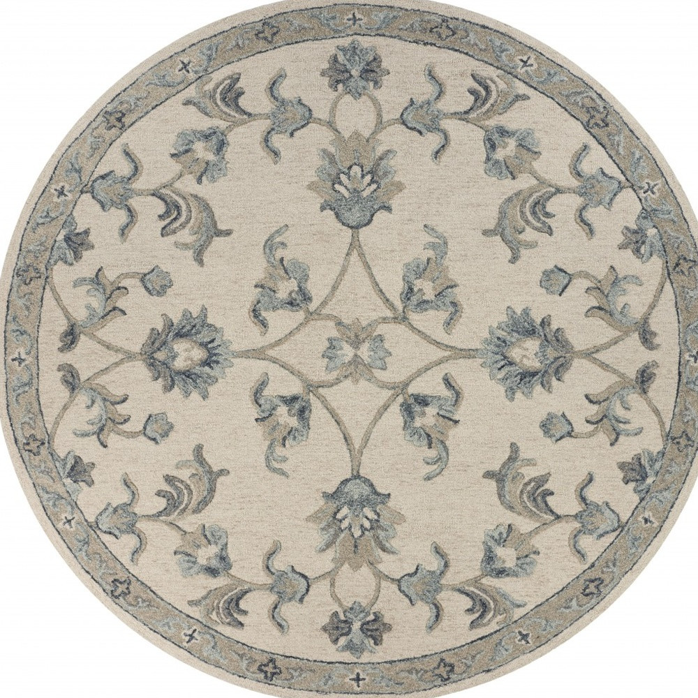 5" Light Blue Round Wool Hand Tufted Area Rug