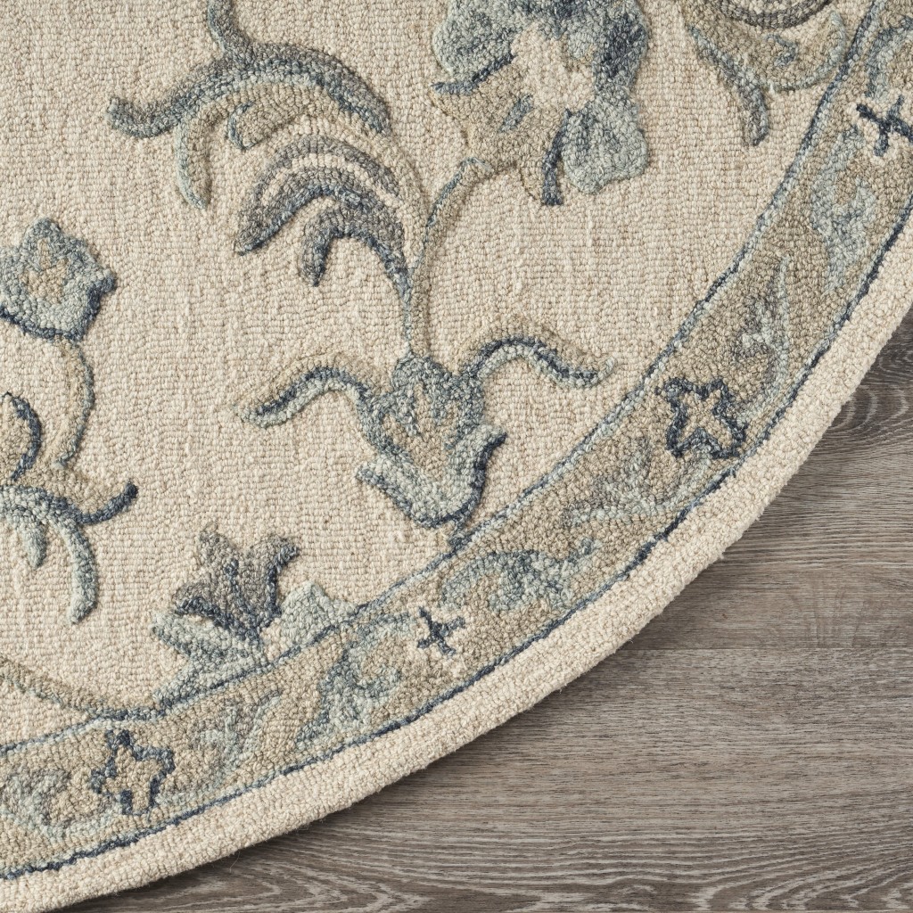 7" Light Blue Round Wool Hand Tufted Area Rug