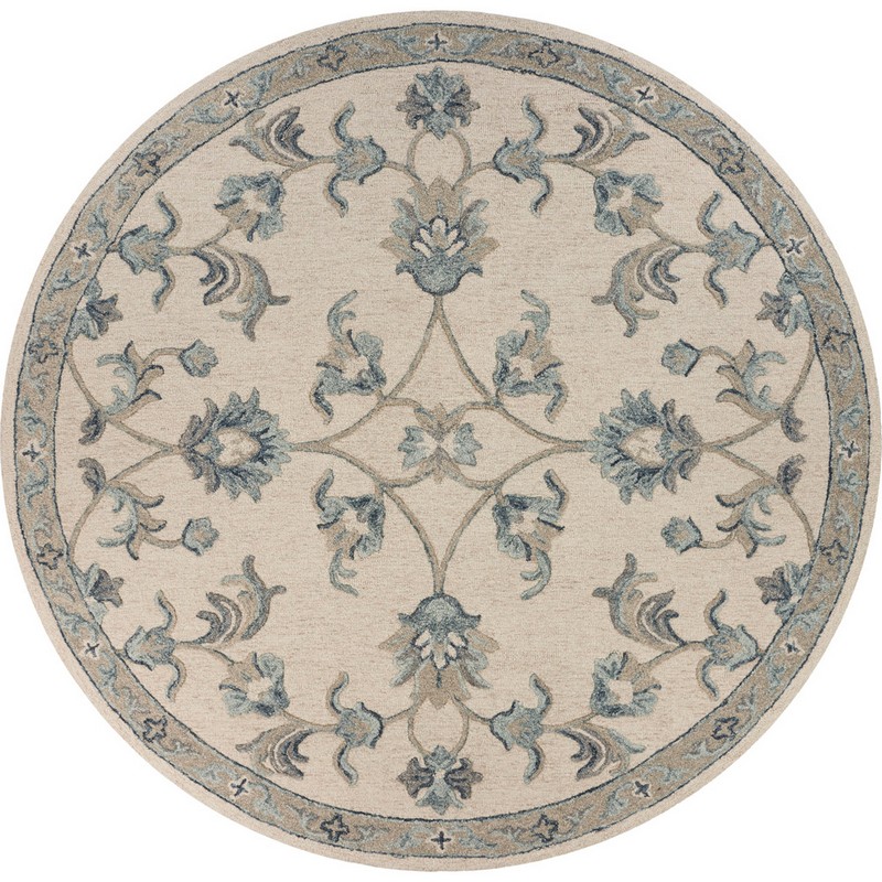 7" Light Blue Round Wool Hand Tufted Area Rug