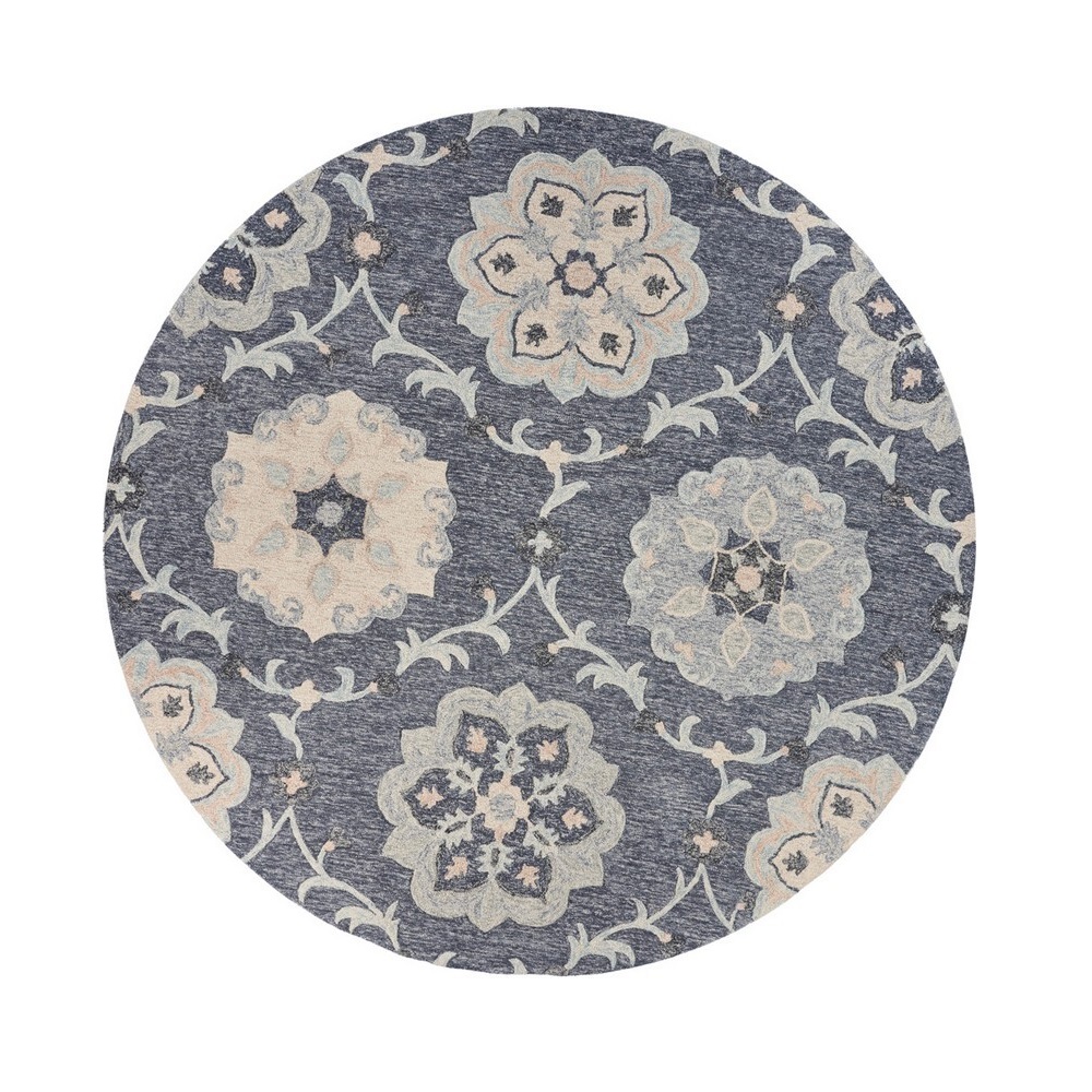 5' Blue And Gray Round Wool Hand Tufted Area Rug-396277-1