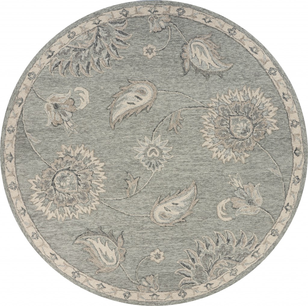 5' Gray Round Wool Hand Tufted Area Rug-396281-1