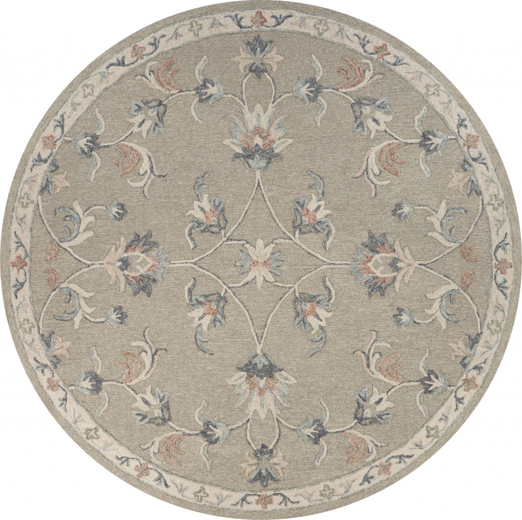 7' Gray Round Wool Hand Tufted Area Rug-396292-1