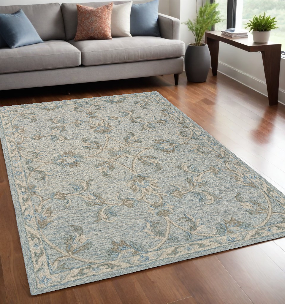 5' X 7' Blue And Ivory Wool Hand Tufted Area Rug-396294-1