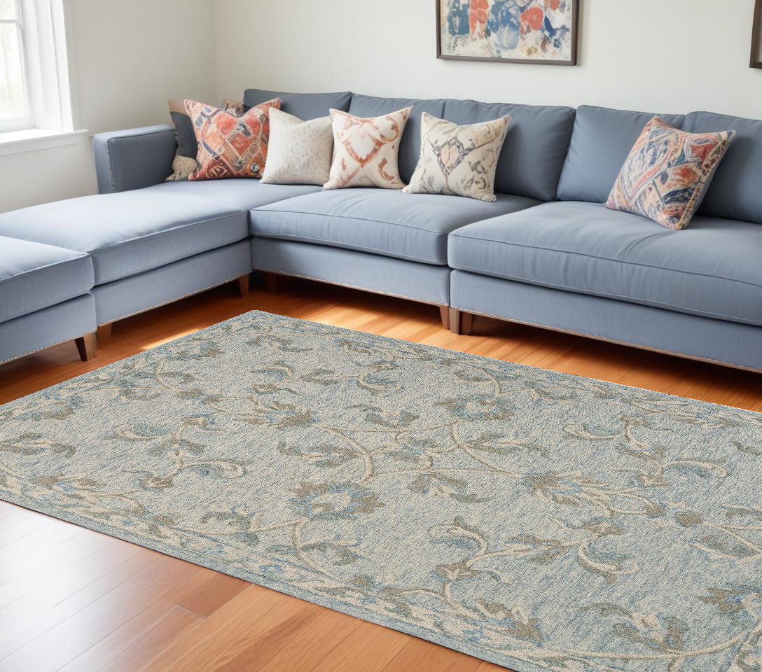 7' X 9' Blue And Ivory Wool Hand Tufted Area Rug-396295-1