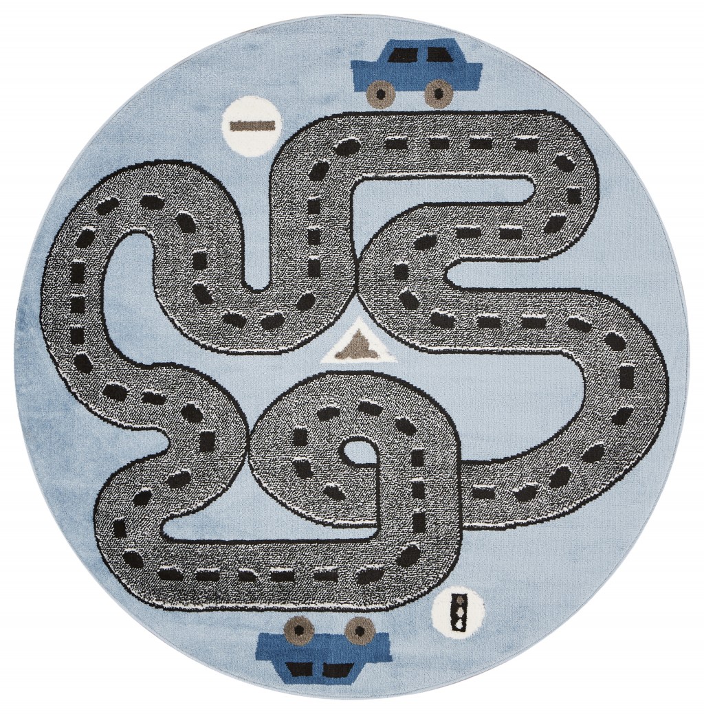 5’ Round Blue Imaginative Racetrack Area Rug-396315-1