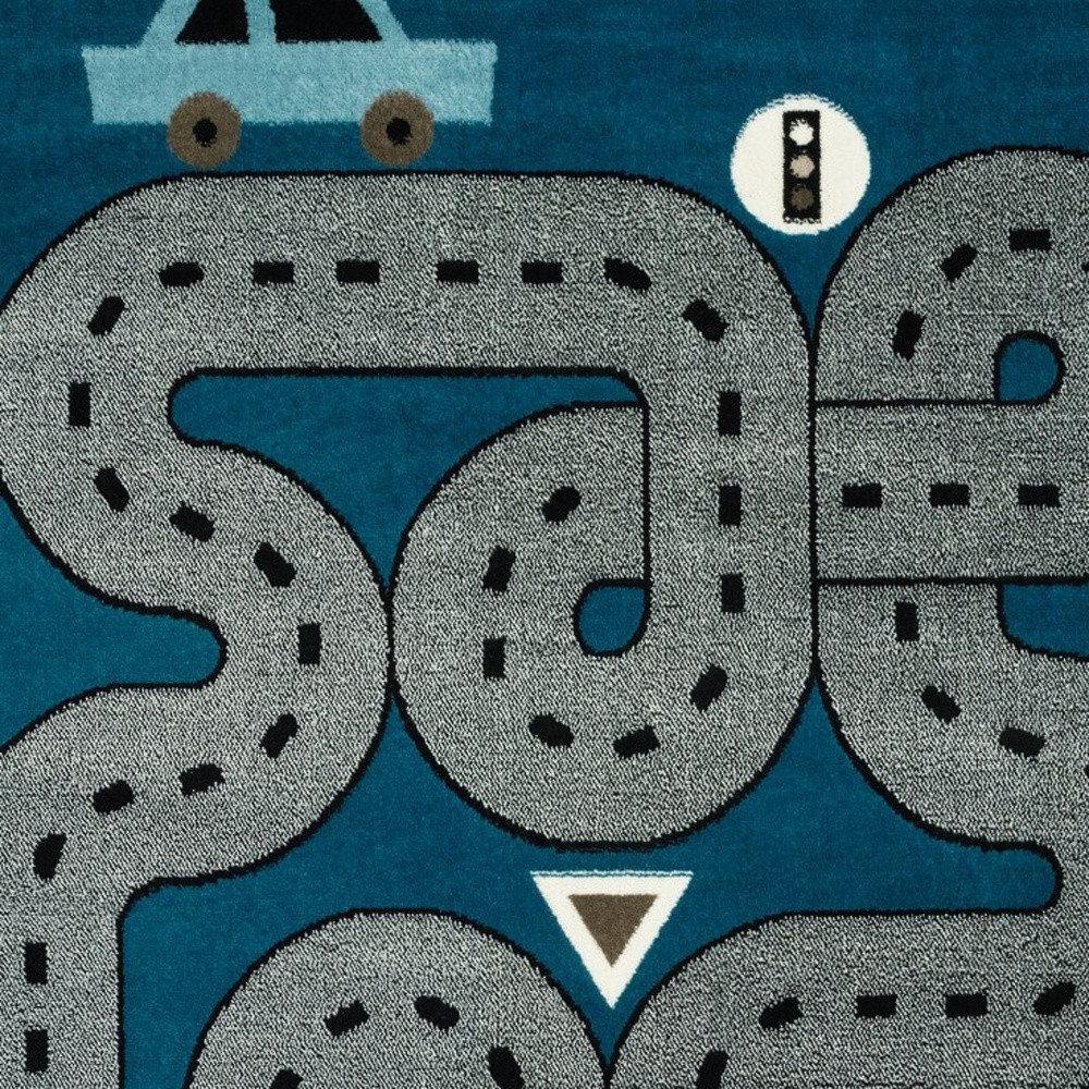 4" X 6" Navy Imaginative Racetrack Area Rug