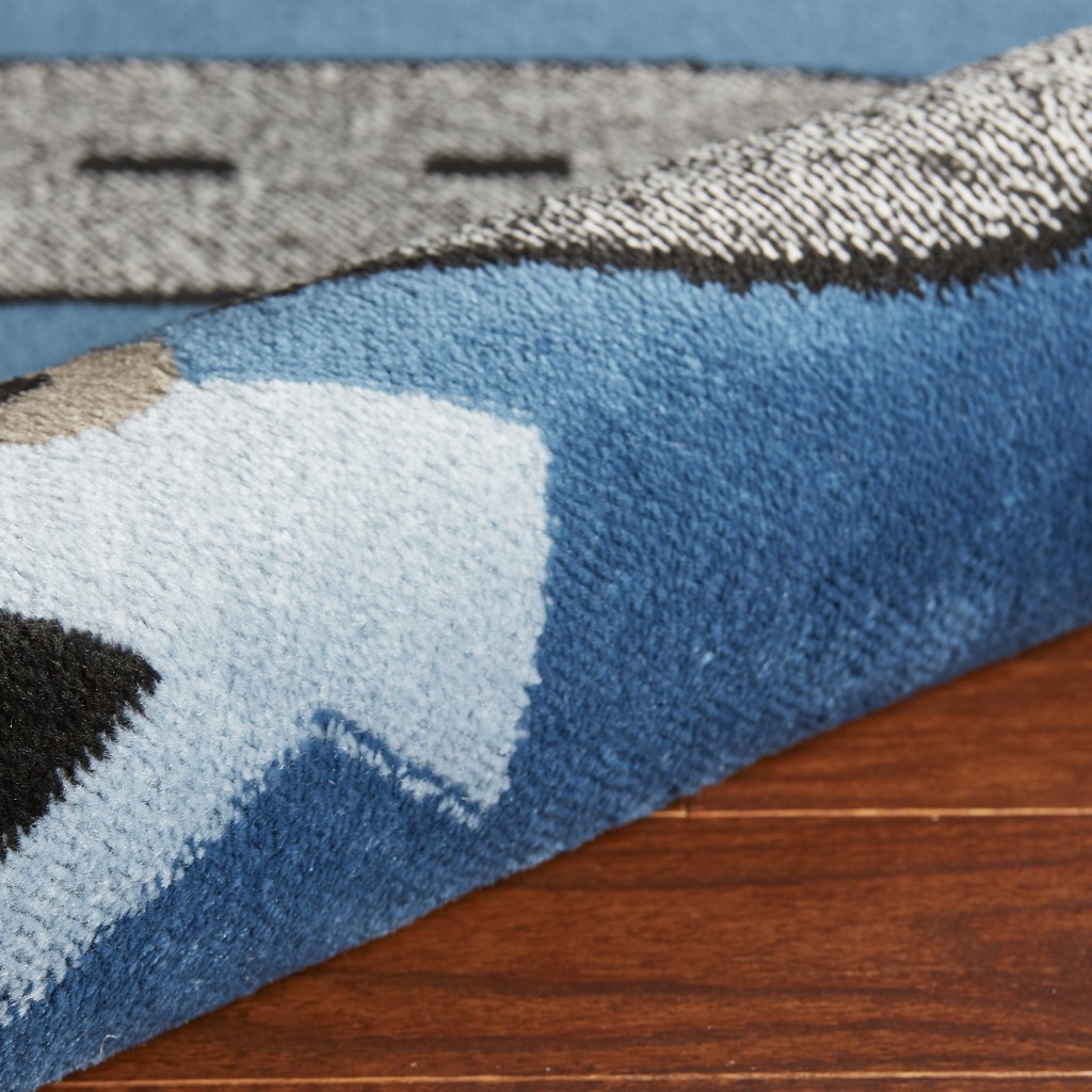 4" X 6" Navy Imaginative Racetrack Area Rug