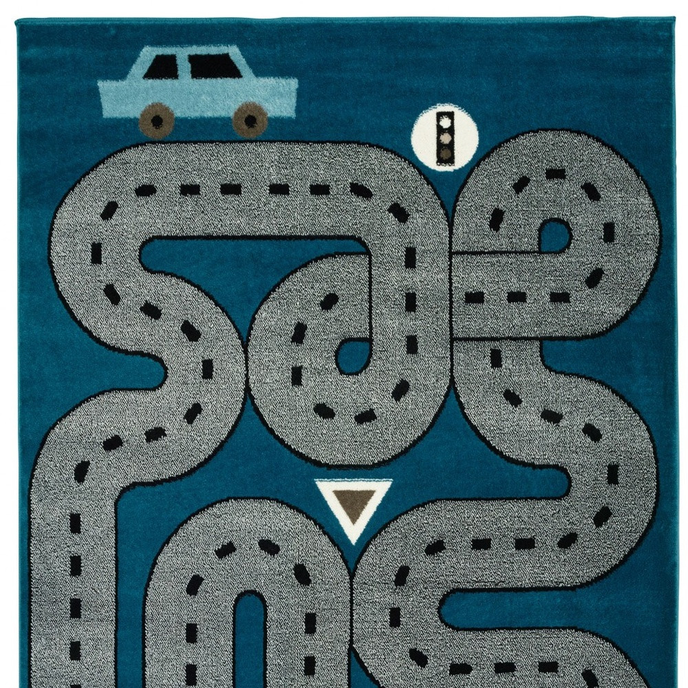 4" X 6" Navy Imaginative Racetrack Area Rug