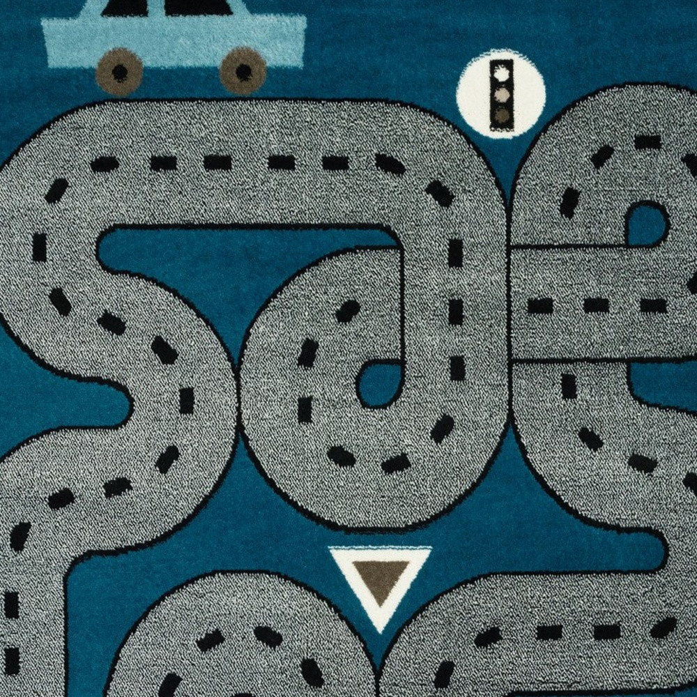 5" X 7" Navy Imaginative Racetrack Area Rug