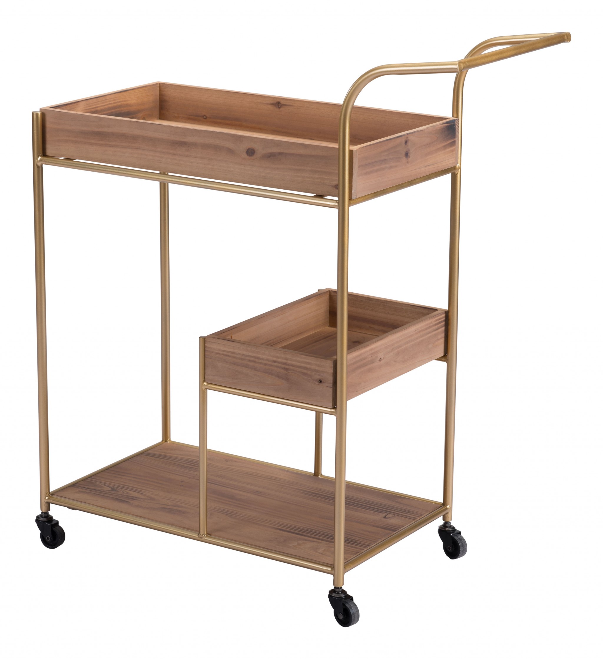 Three Level Brown and Gold Bar Cart