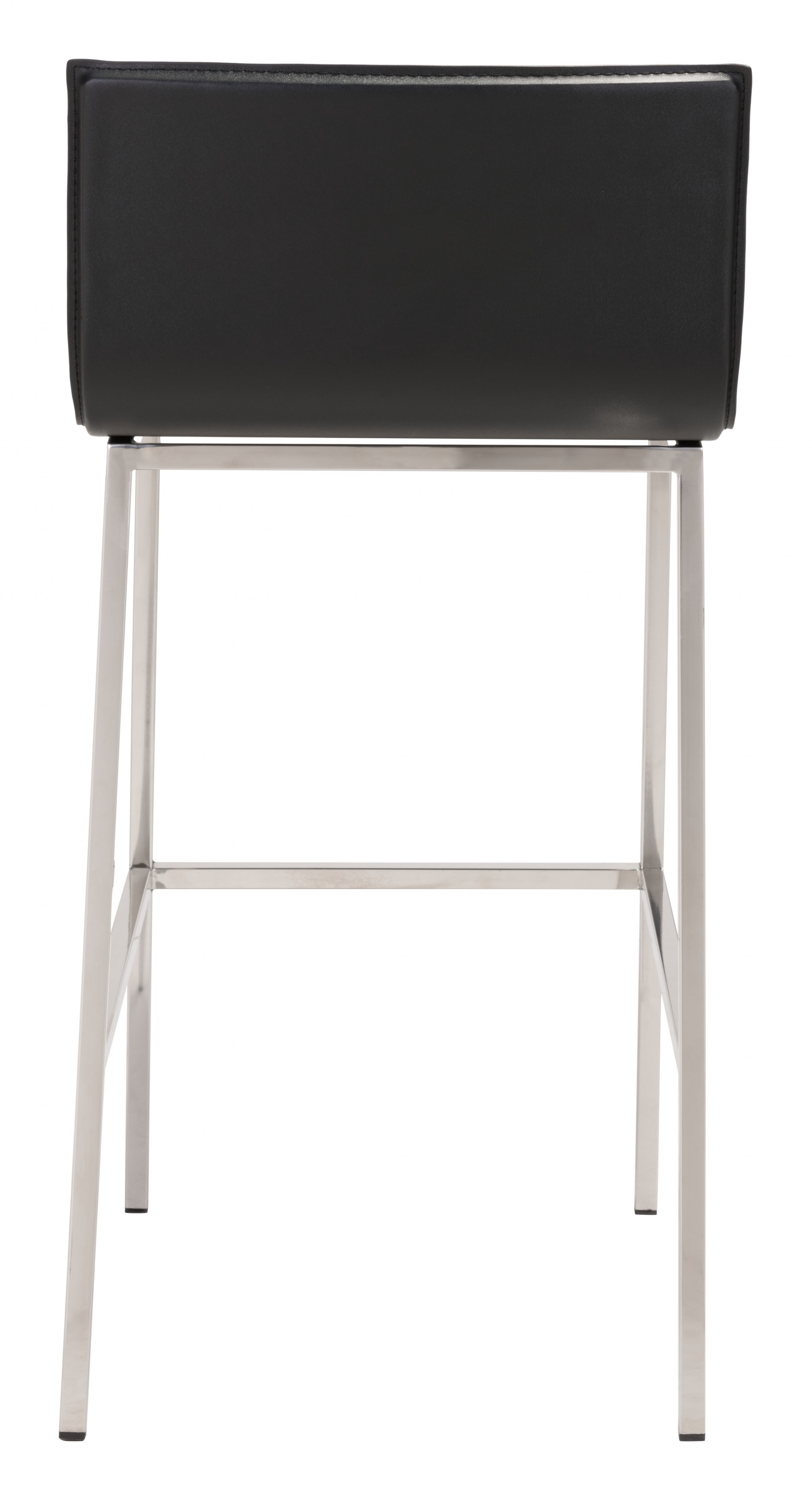 Set of Two Designer Black Faux Leather and Steel Barstools