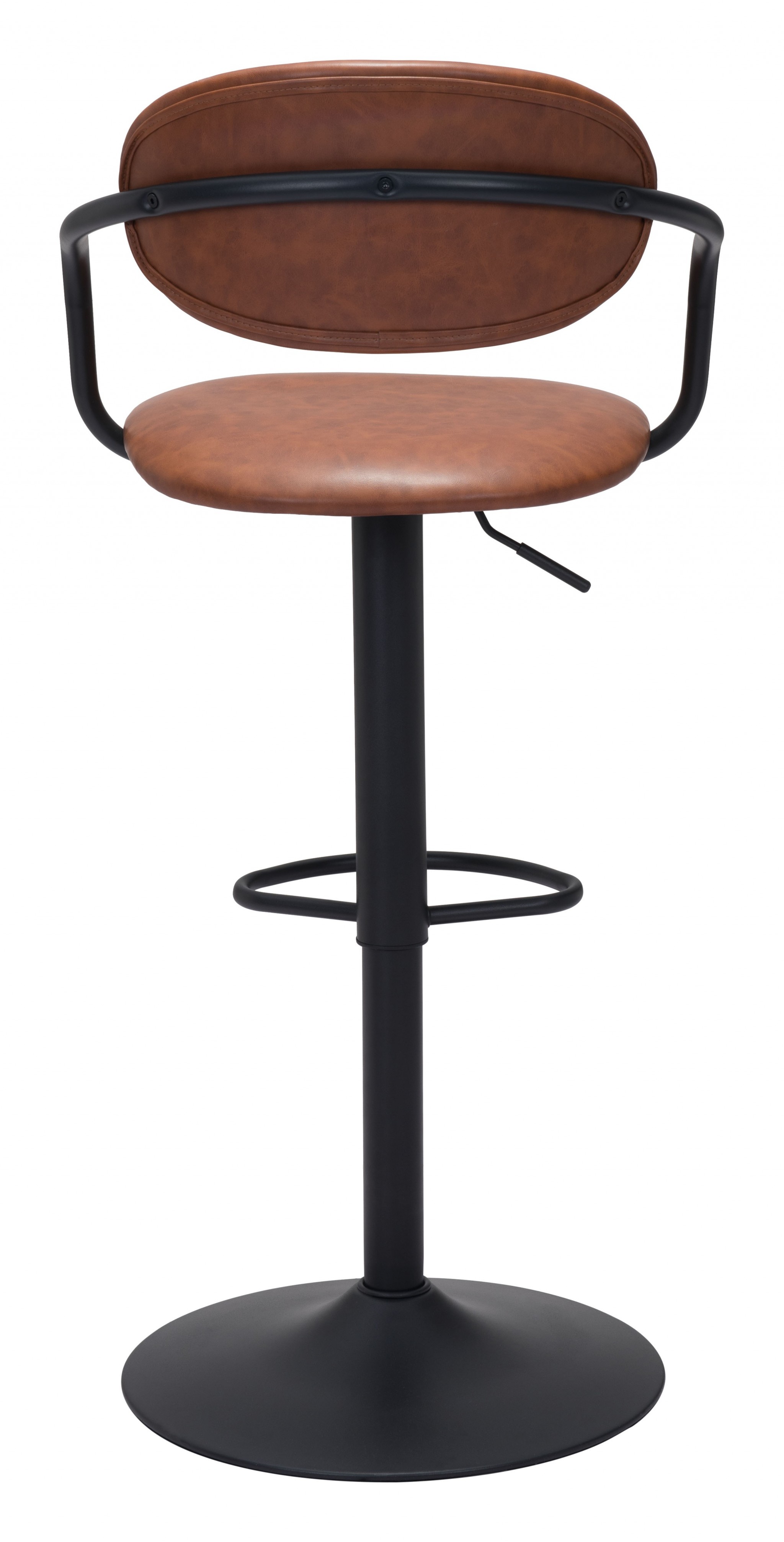 Vintage Look Brown Faux Leather Adjustable Pedestal Bar Chair