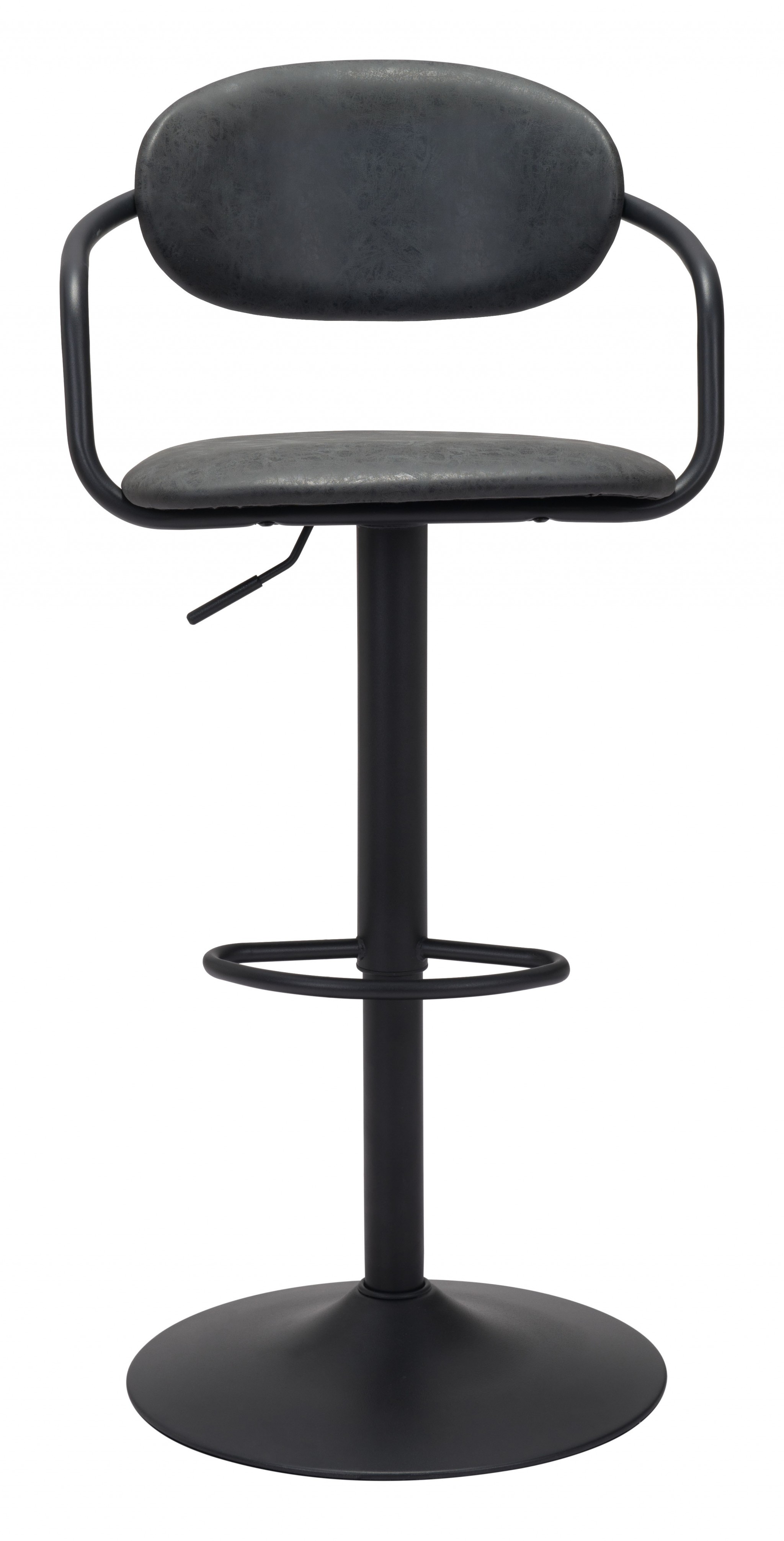 Vintage Look Black Faux Leather Adjustable Pedestal Bar Chair