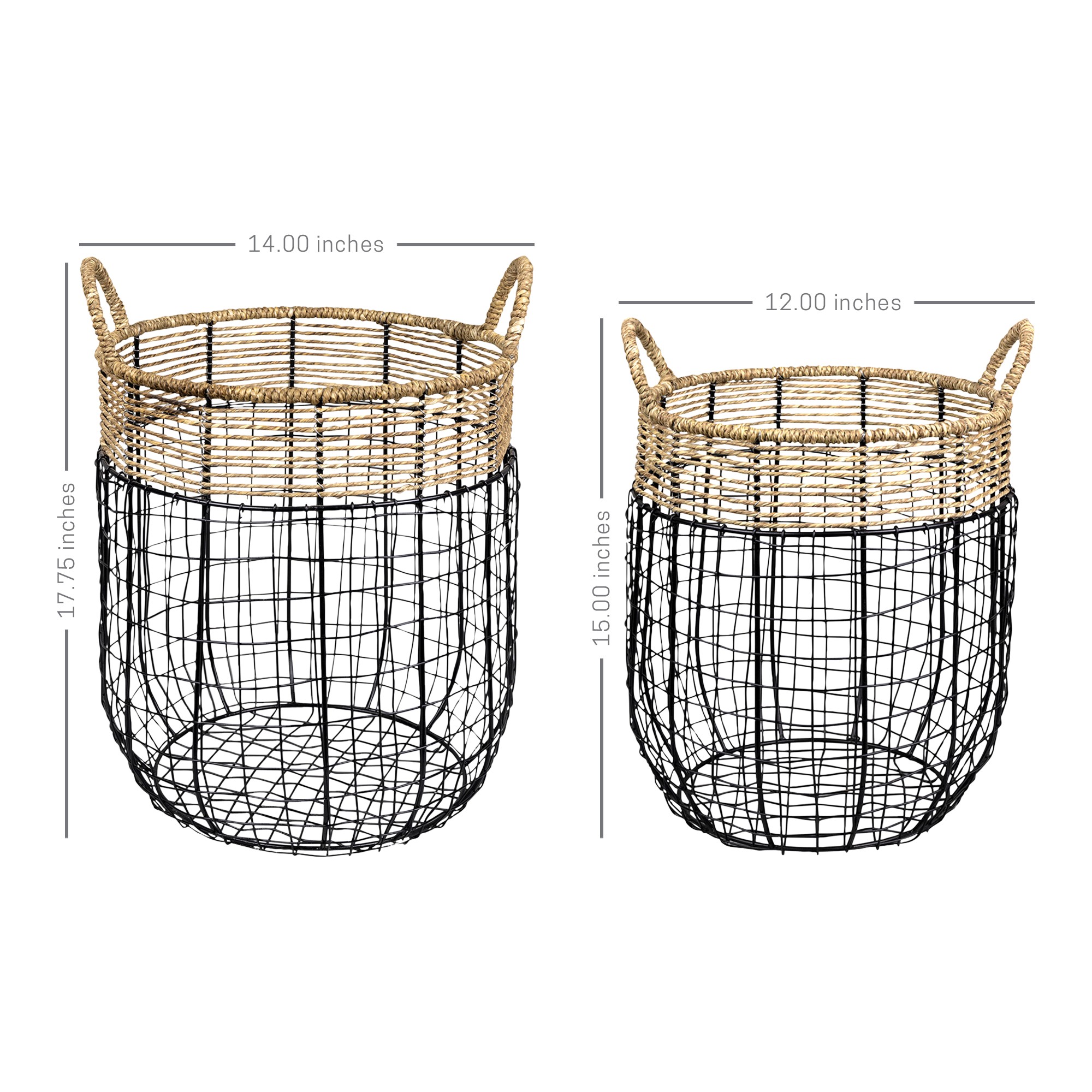 Set of Two Black Wire and Jute Baskets