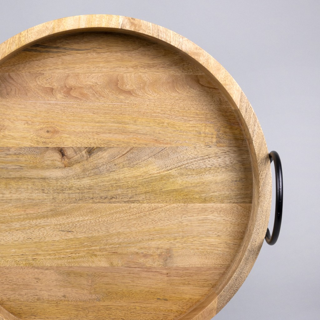 Mod Round Wooden Tray with Iron Handles