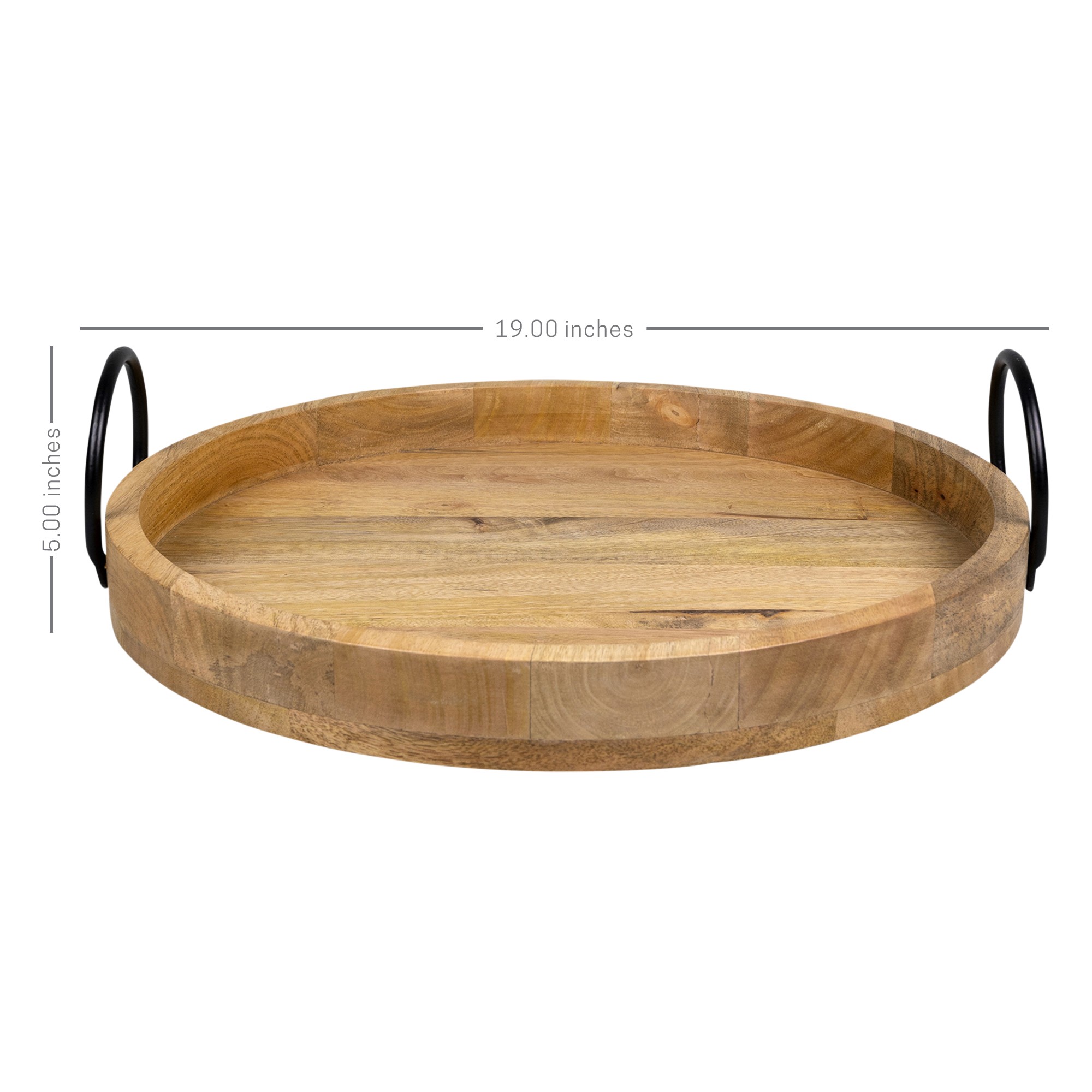 Mod Round Wooden Tray with Iron Handles