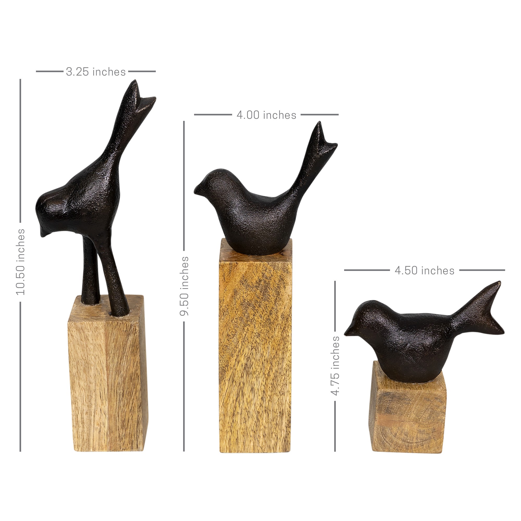 Modern Farmhouse Wood and Iron Bird Sculpture Trio