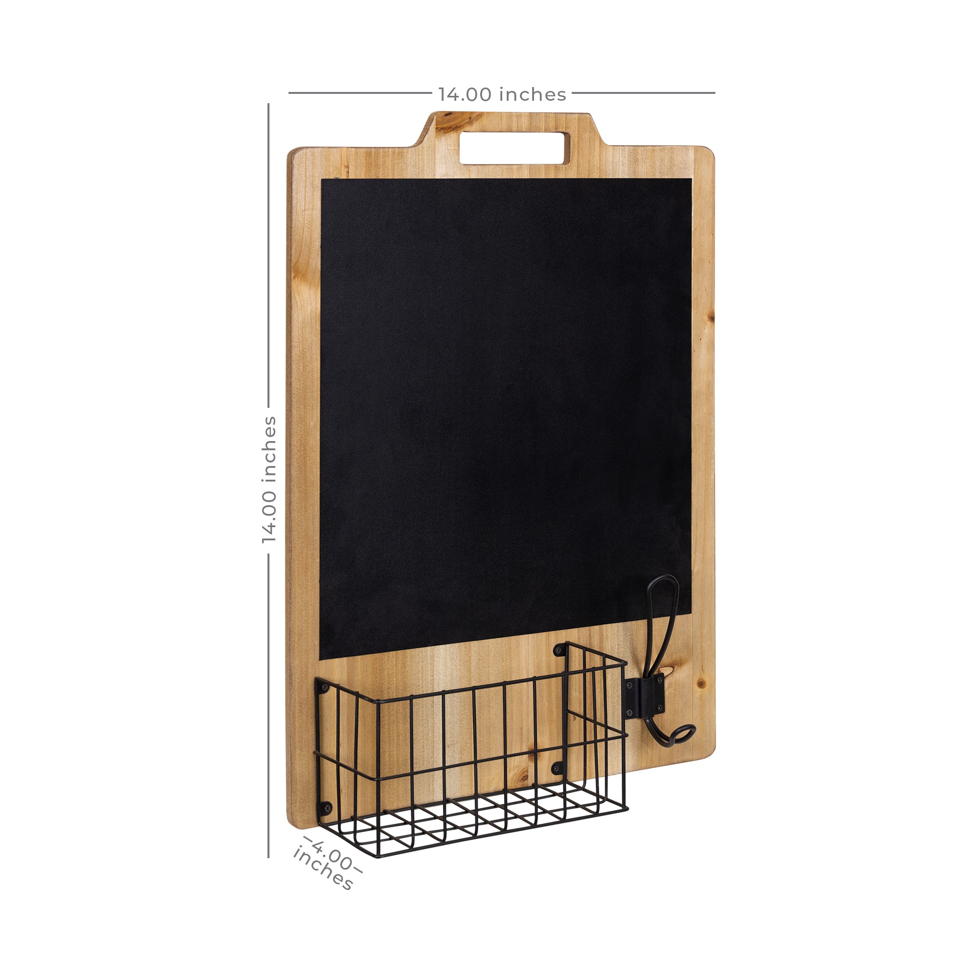 Wooden Wall Chalkboard with Storage Basket and Hook