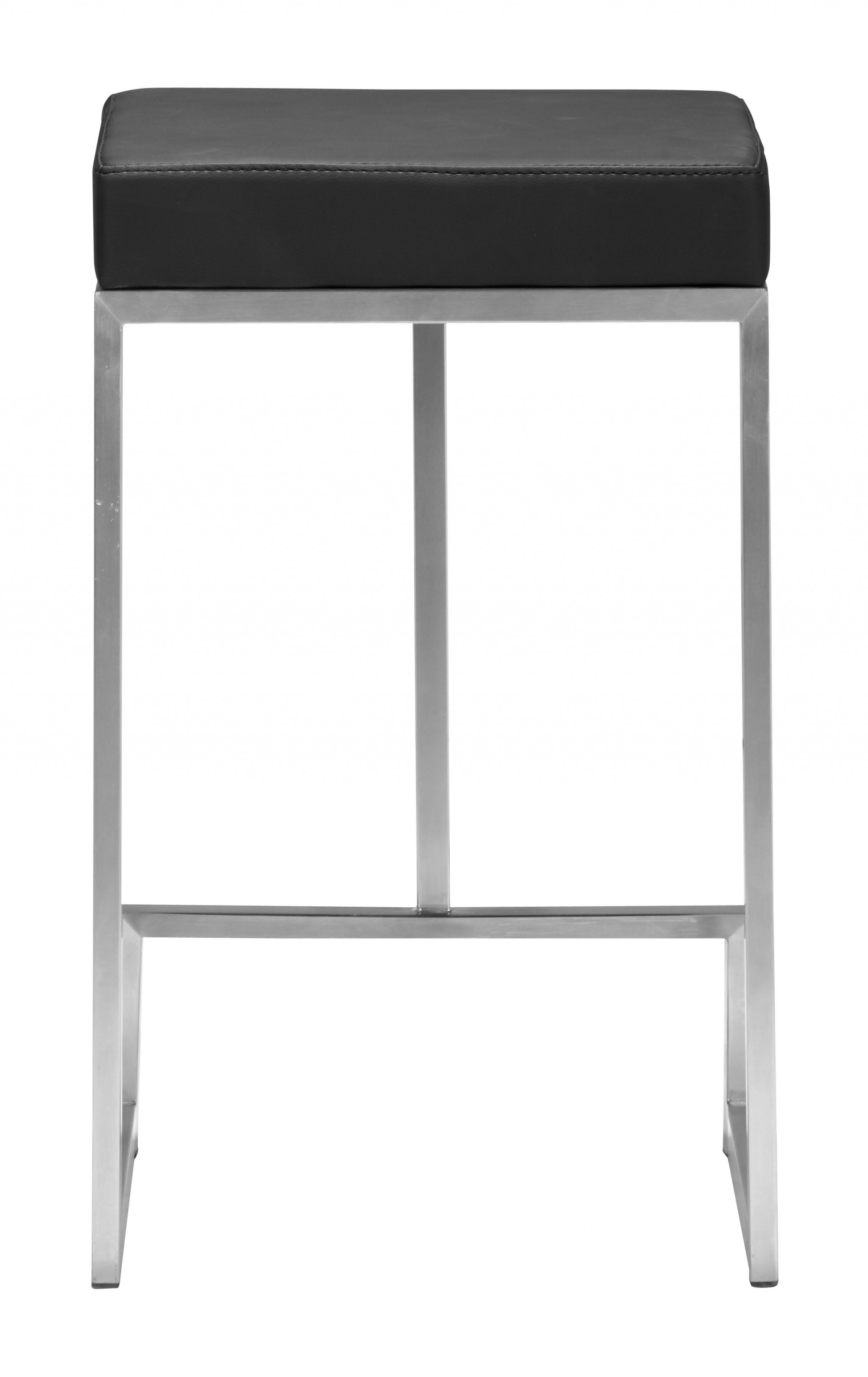 Set of Two Black Faux Leather and Stainless Geometric Backless Counter Stools