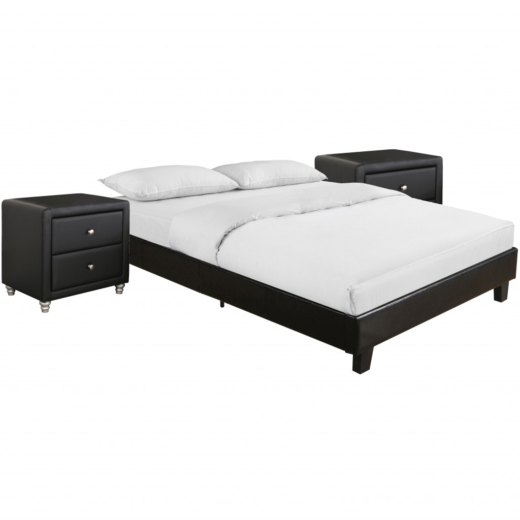 Black Platform Queen Bed with Two Nightstands-397009-1