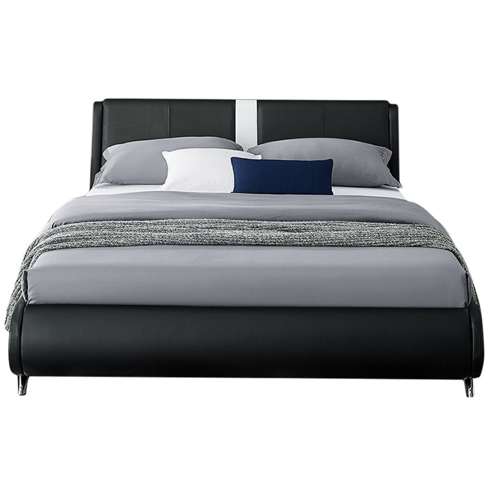 Black Faux Leather Queen Bed Frame-397015-1