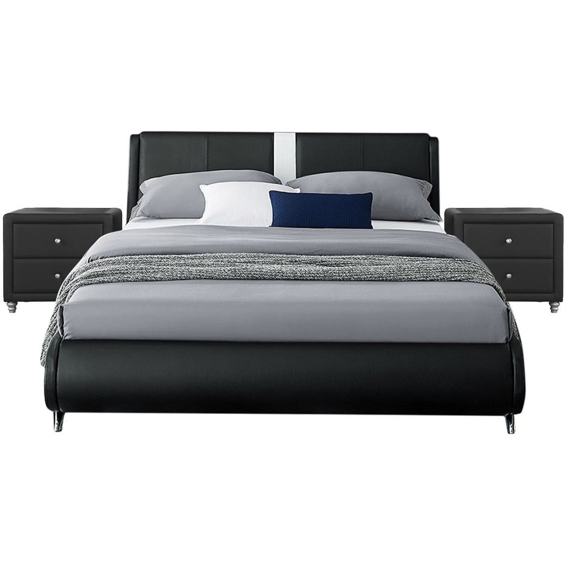 Black Platform King Bed with Two Nightstands-397020-1