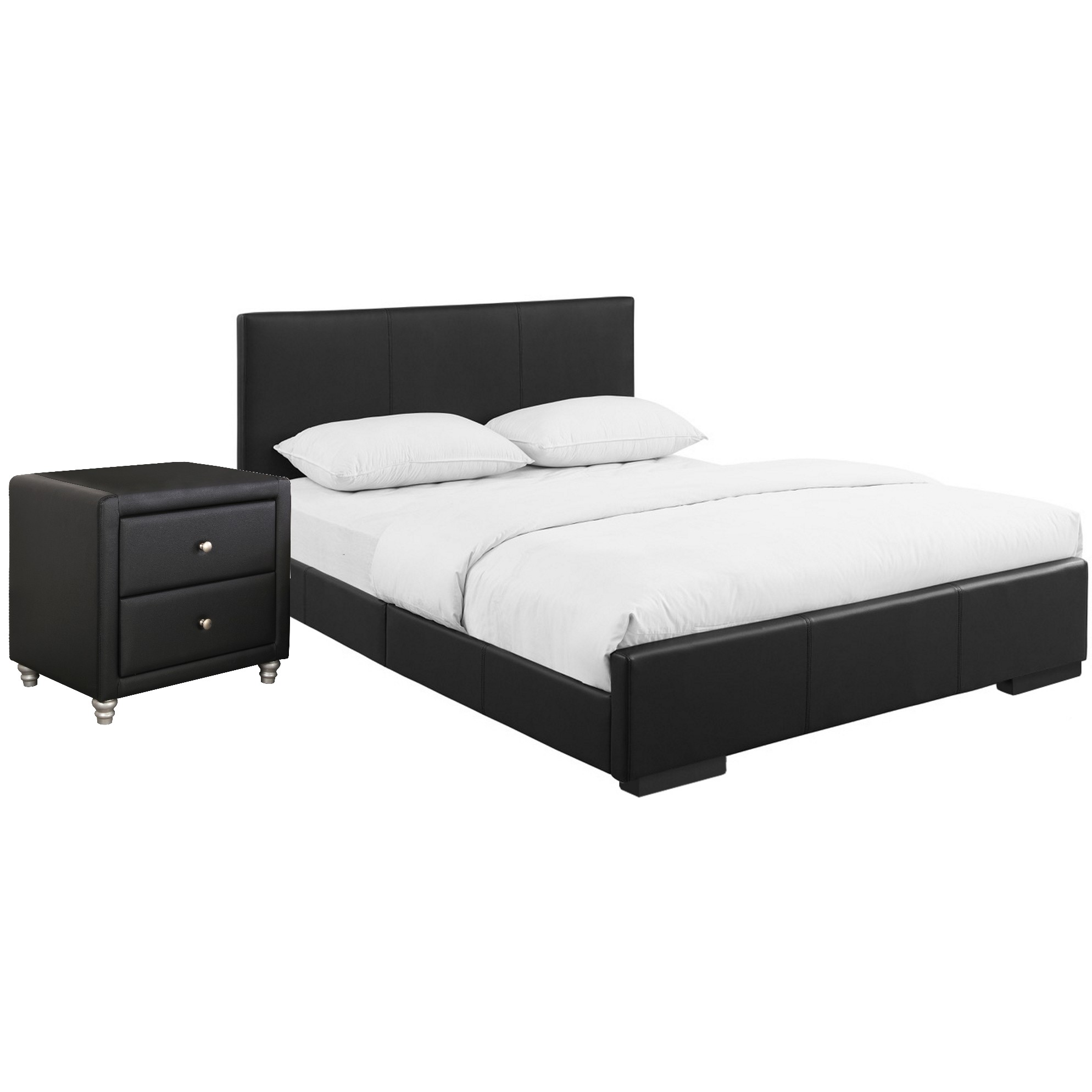 Solid Manufactured Wood Black Standard Bed Upholstered With Headboard-397047-1