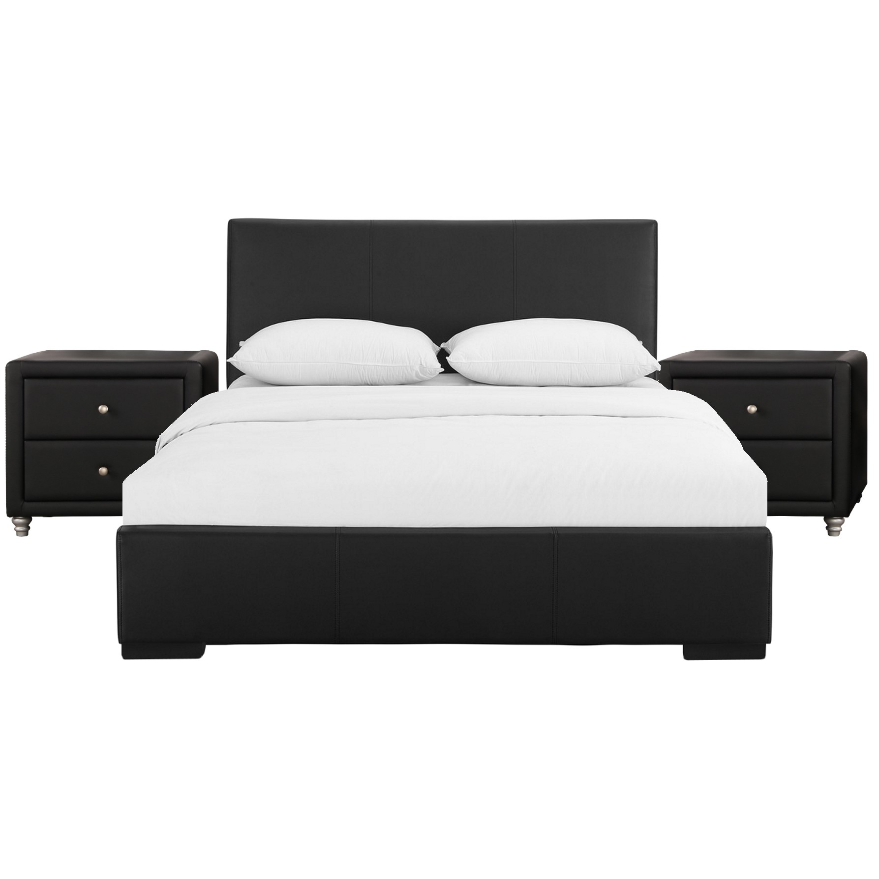 Black Upholstered Platform King Bed with Two Nightstands-397052-1