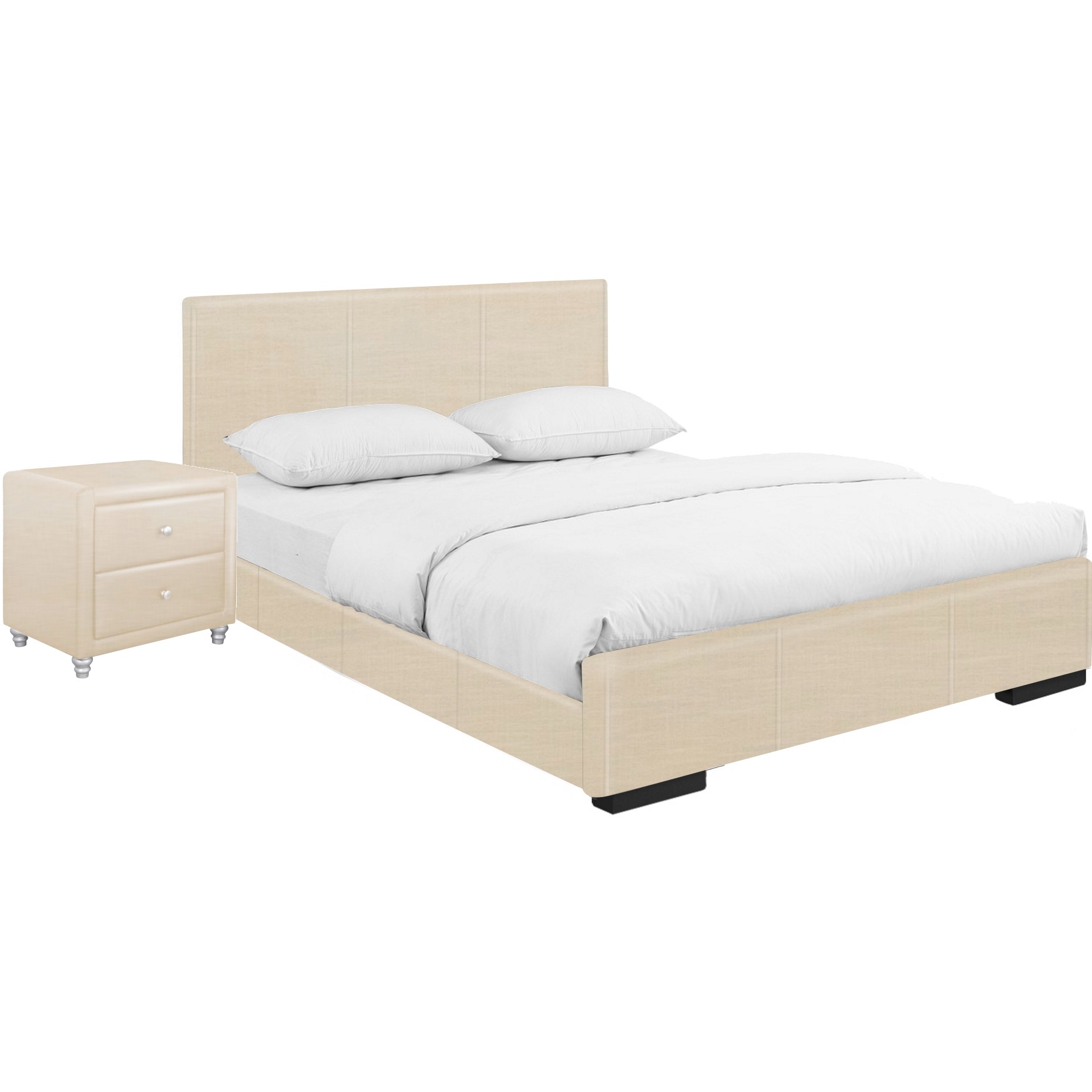 Beige Wood And Faux Leather Twin Bed Frame-397065-1