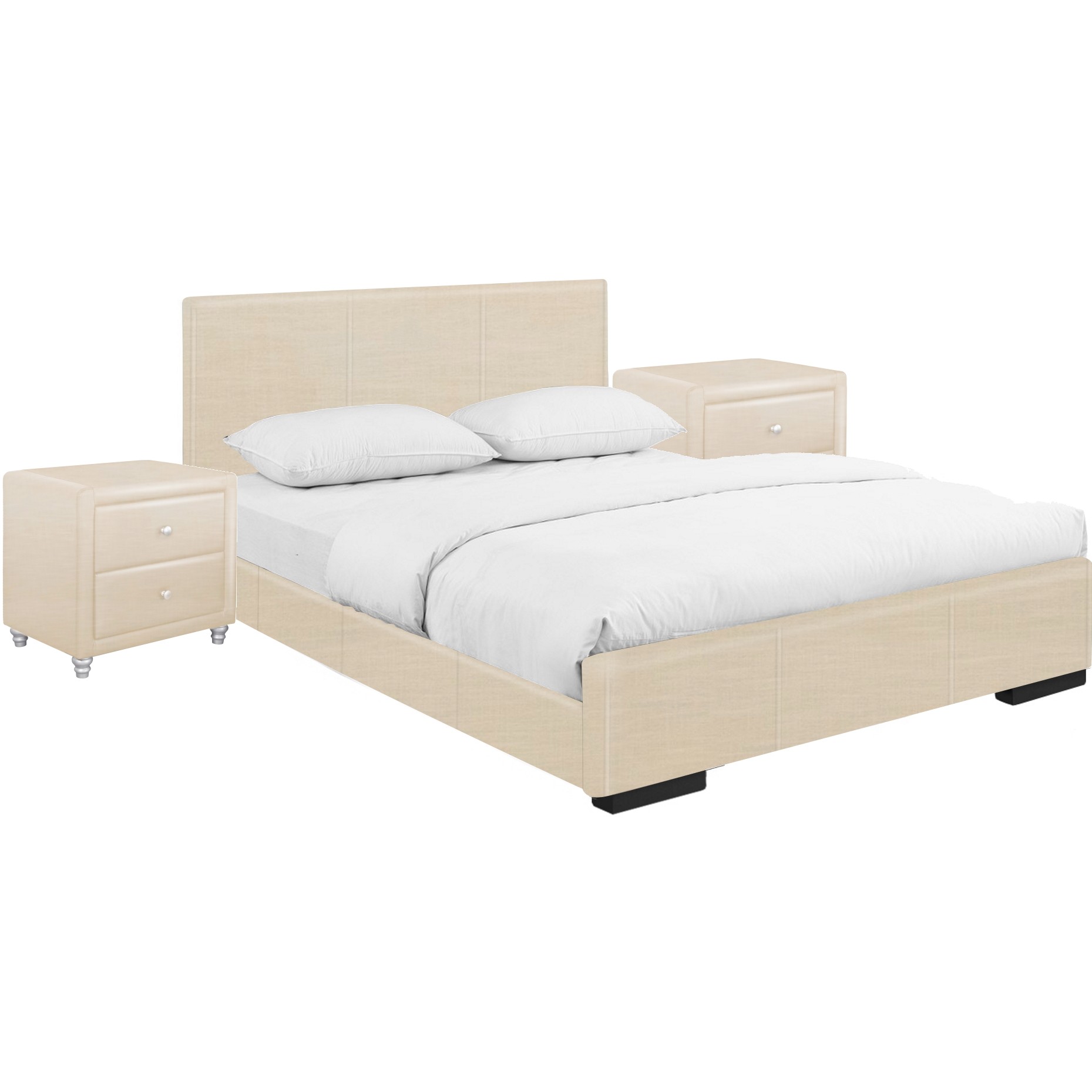 Beige Wood And Faux Leather Queen Bed Frame-397067-1