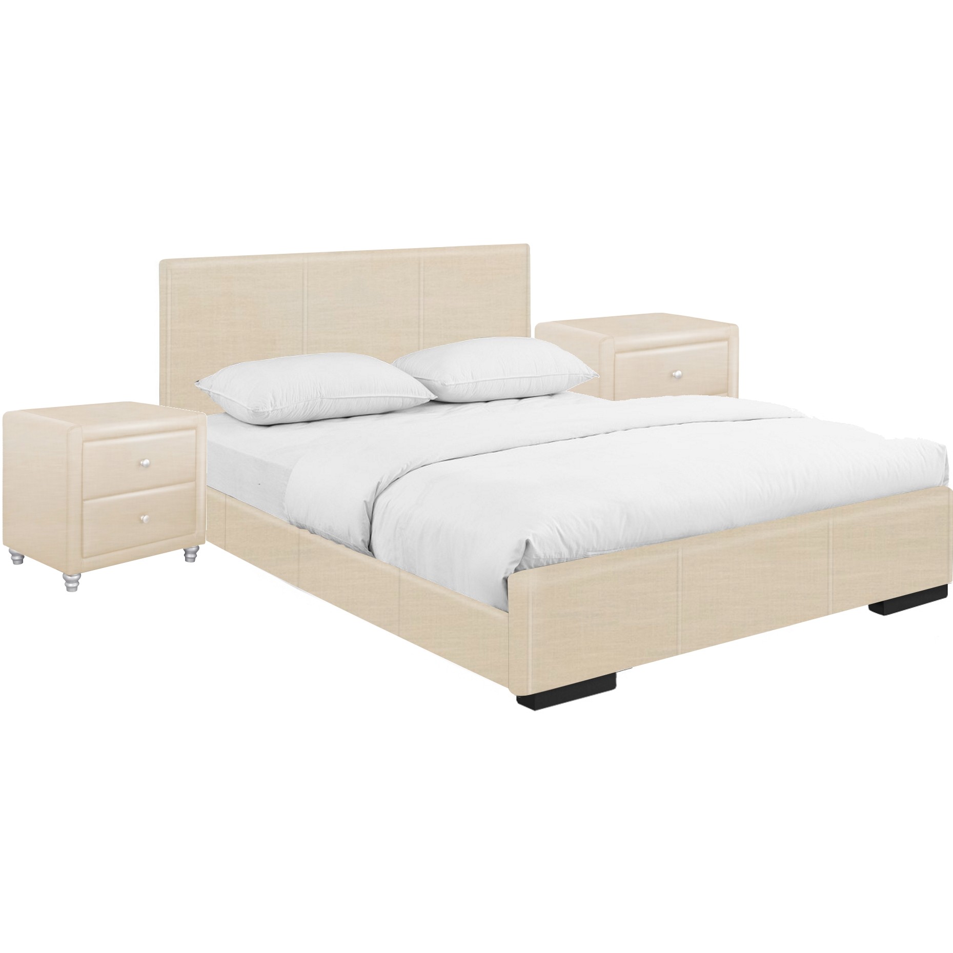 Beige Upholstered Platform King Bed with Two Nightstands-397068-1