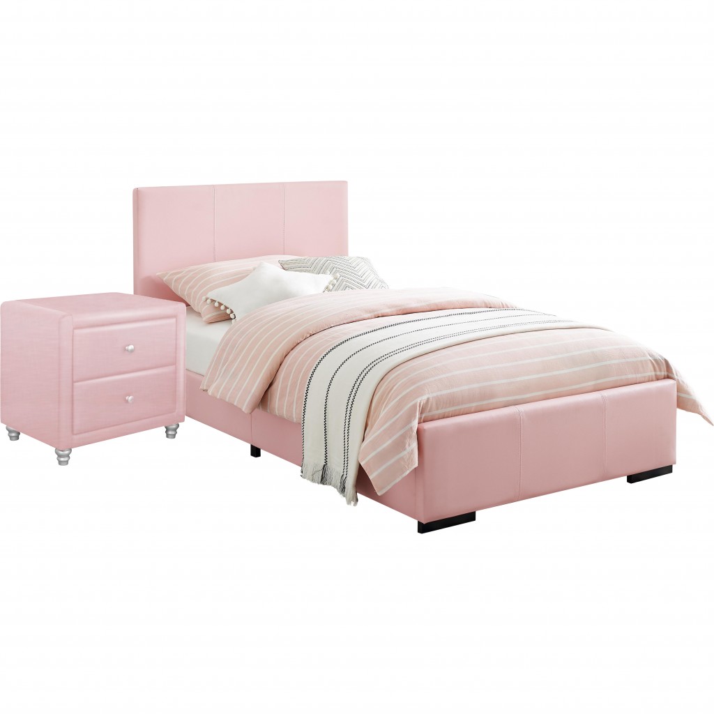 Solid Manufactured Wood Pink Standard Bed Upholstered With Headboard-397070-1