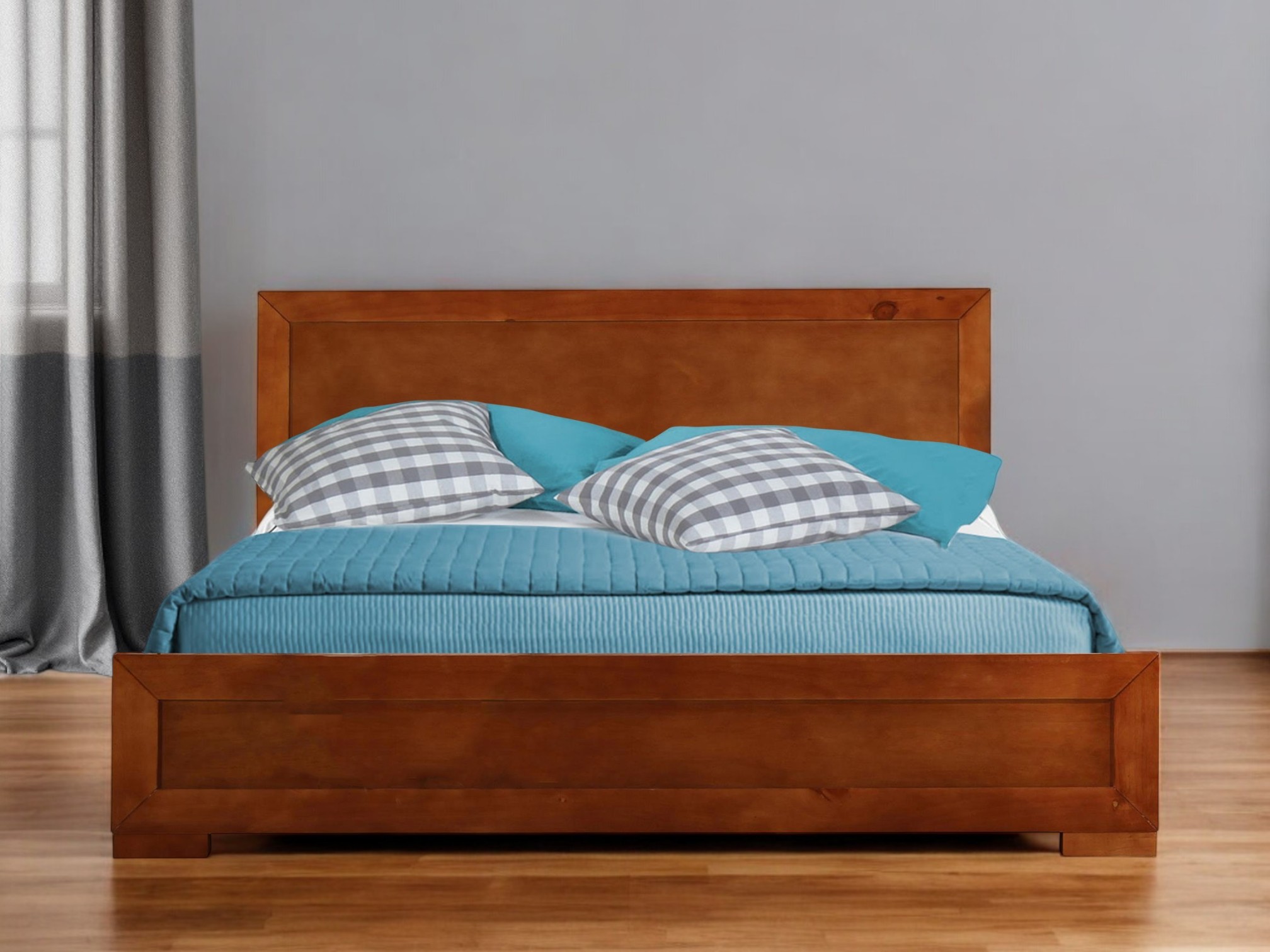Brown Inlaid Panels Solid Wood Twin Bed Frame-397087-1