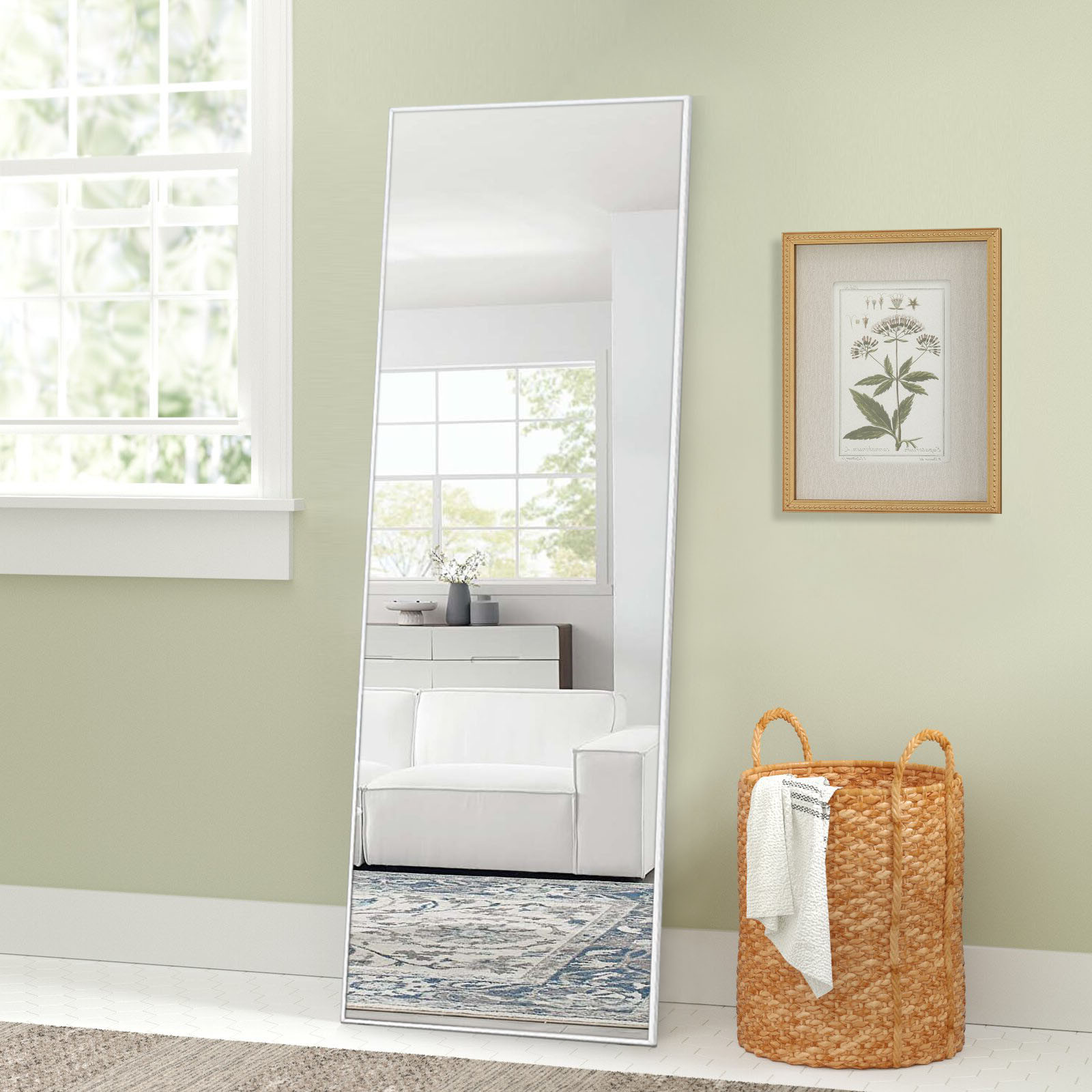 Freestanding Silver Full-length Floor Mirror-397133-1