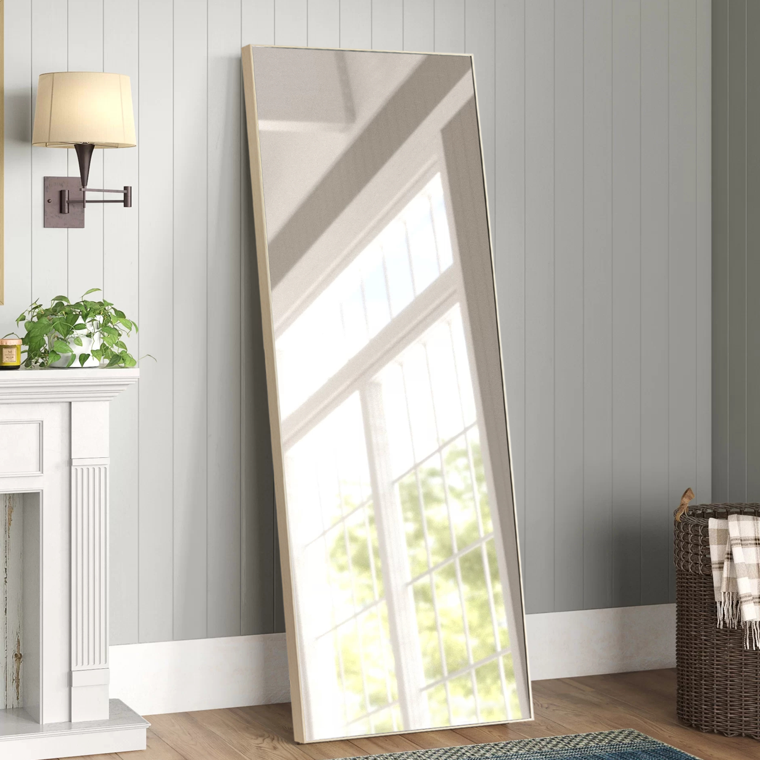Beige Framed Wall Mirror with Stand
