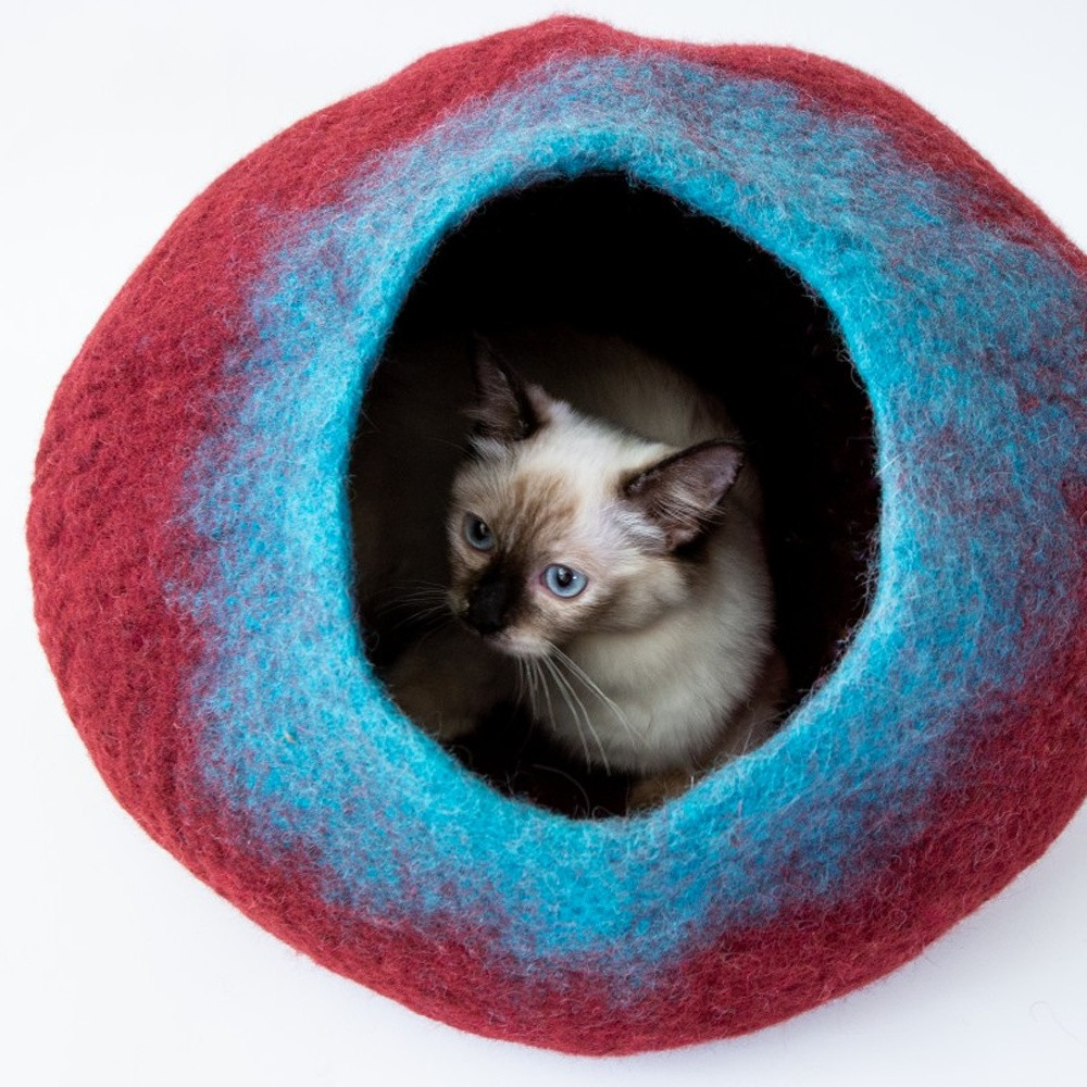 Grey and White Cat Cave Bed