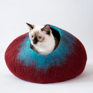 Maroon and Teal Cat Cave Bed