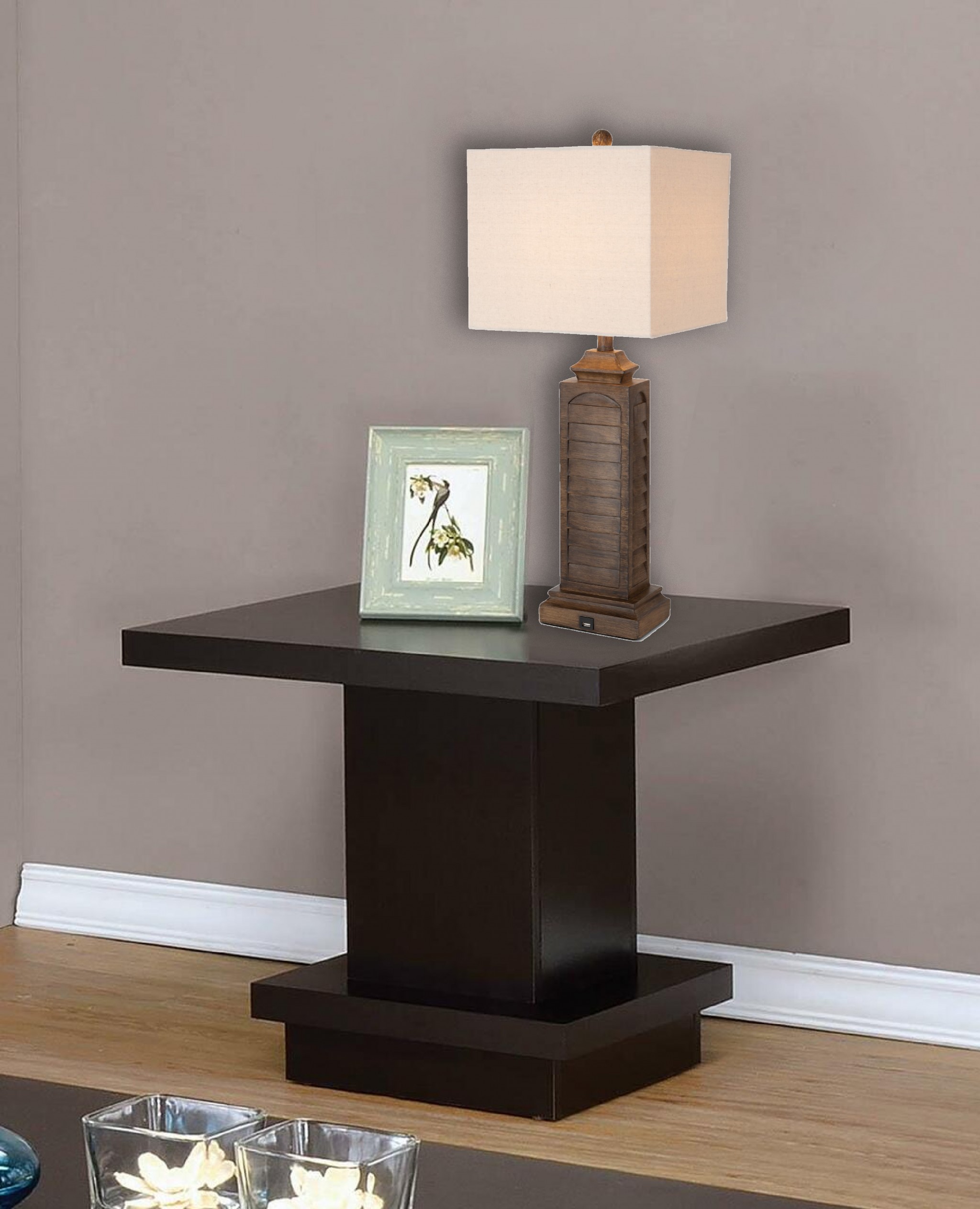 Set of 2 Brown Louver Base Table Lamps with USB