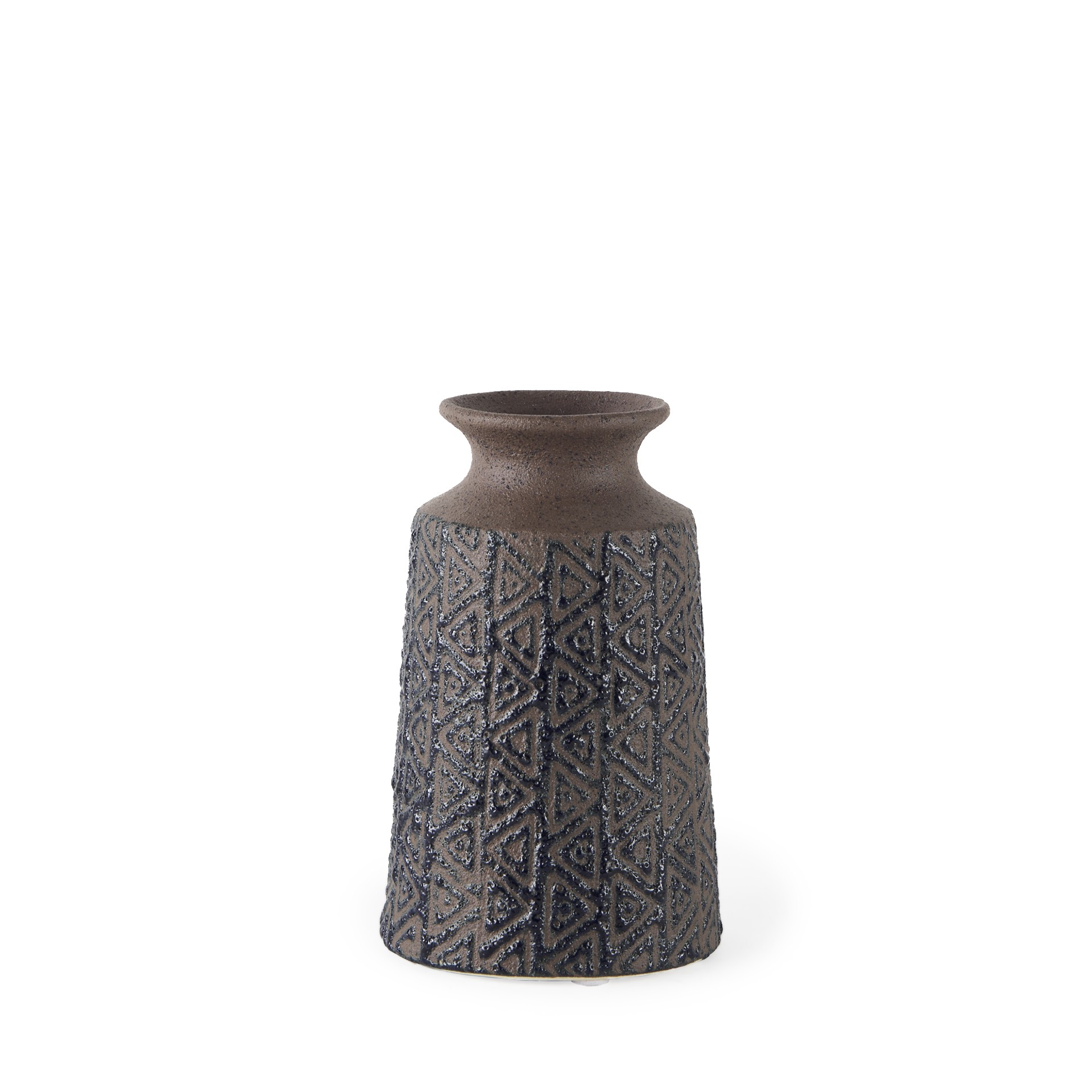 7 Inch Brown and Blue Tribal Ceramic Vase