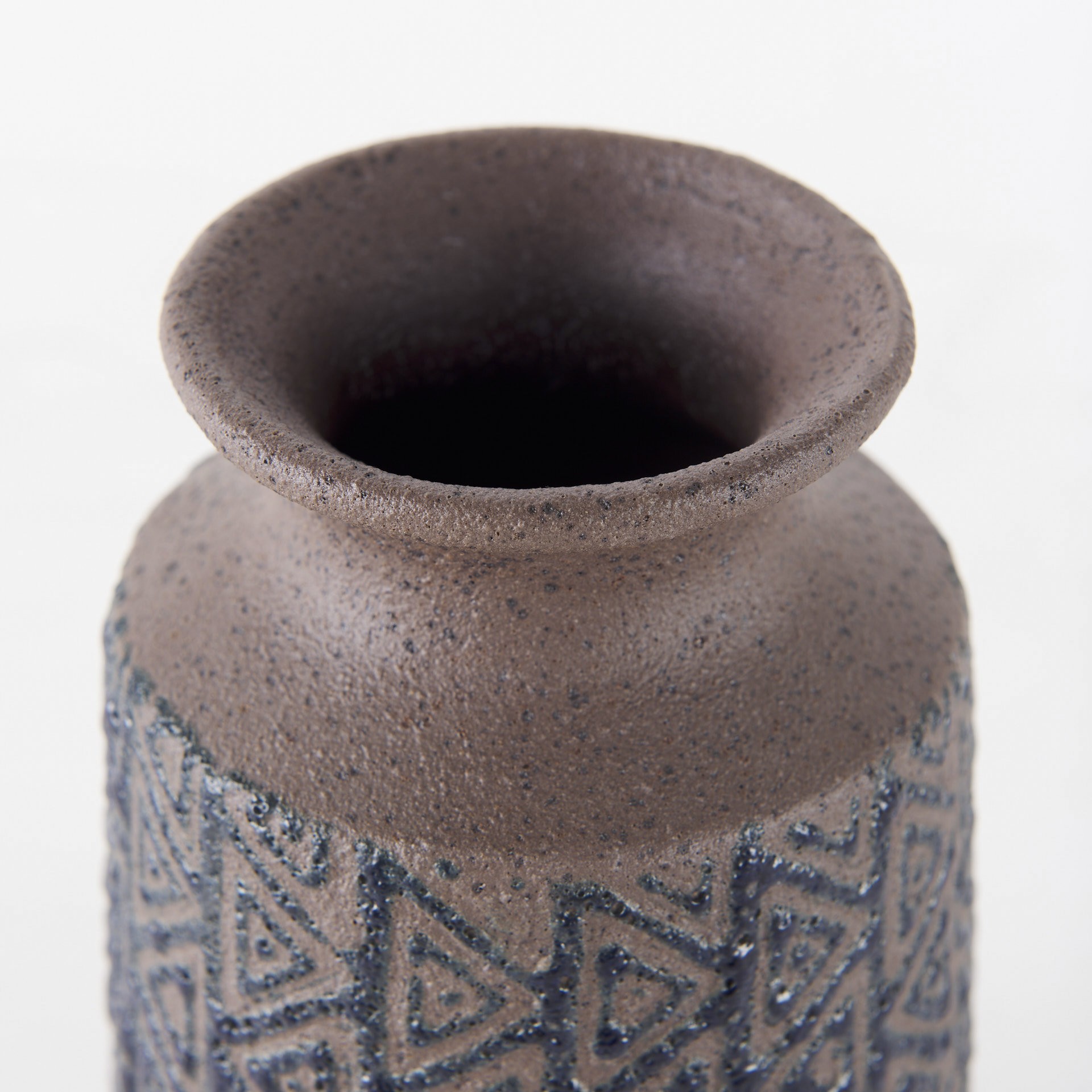 7 Inch Brown and Blue Tribal Ceramic Vase