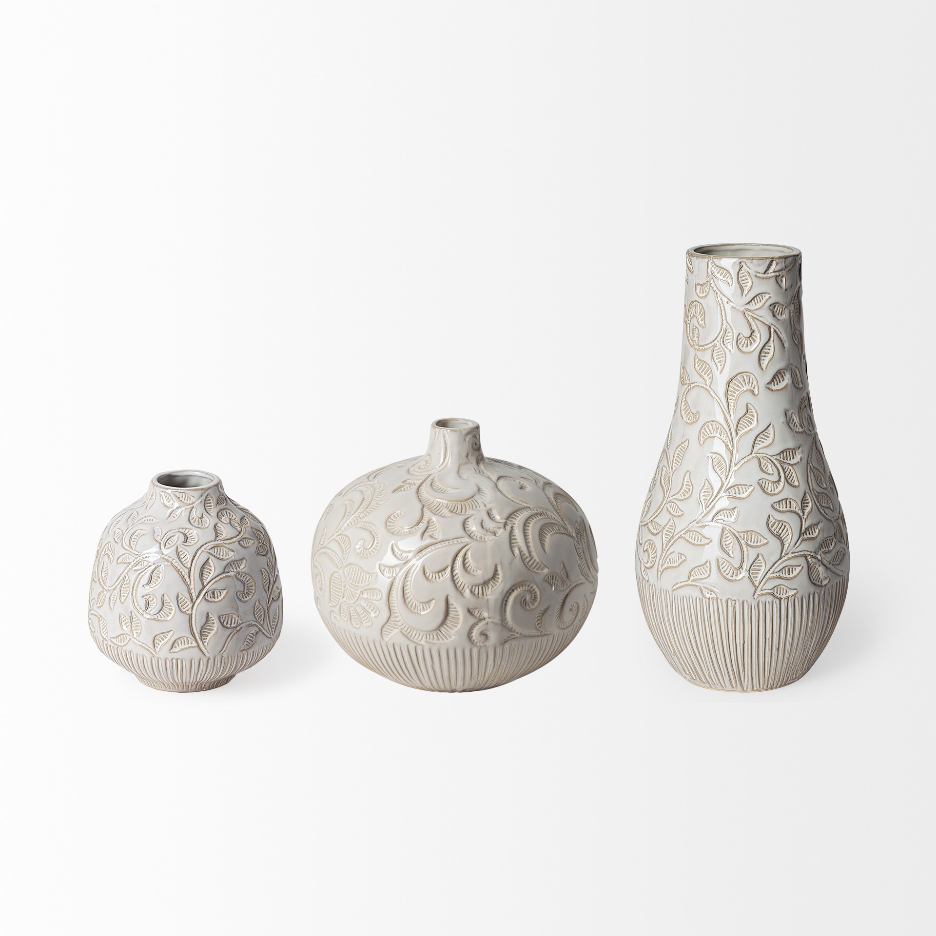 8 Inch Carved White Ceramic Vase