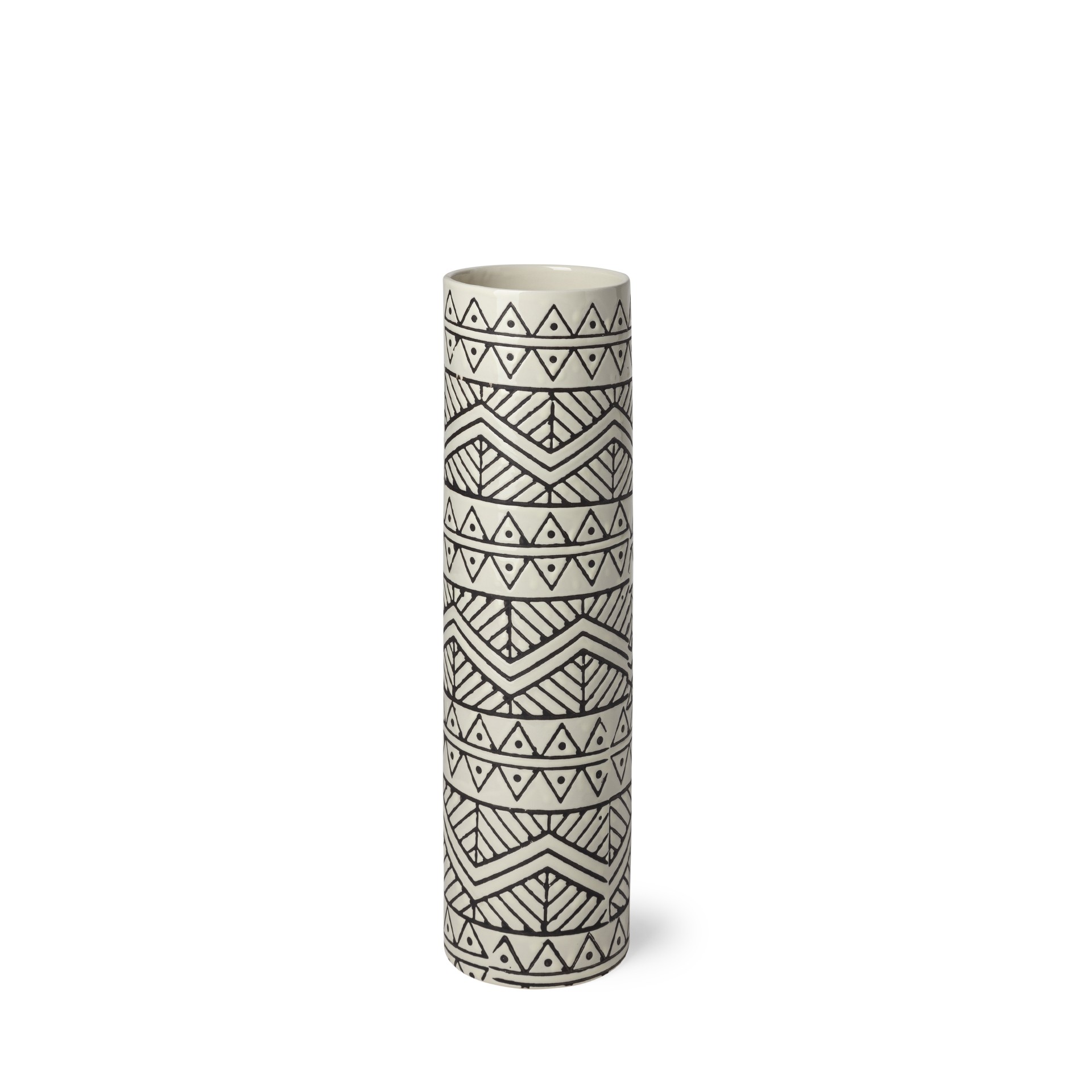 14 Inch Ceramic Cream Geometric Cylinder Vase